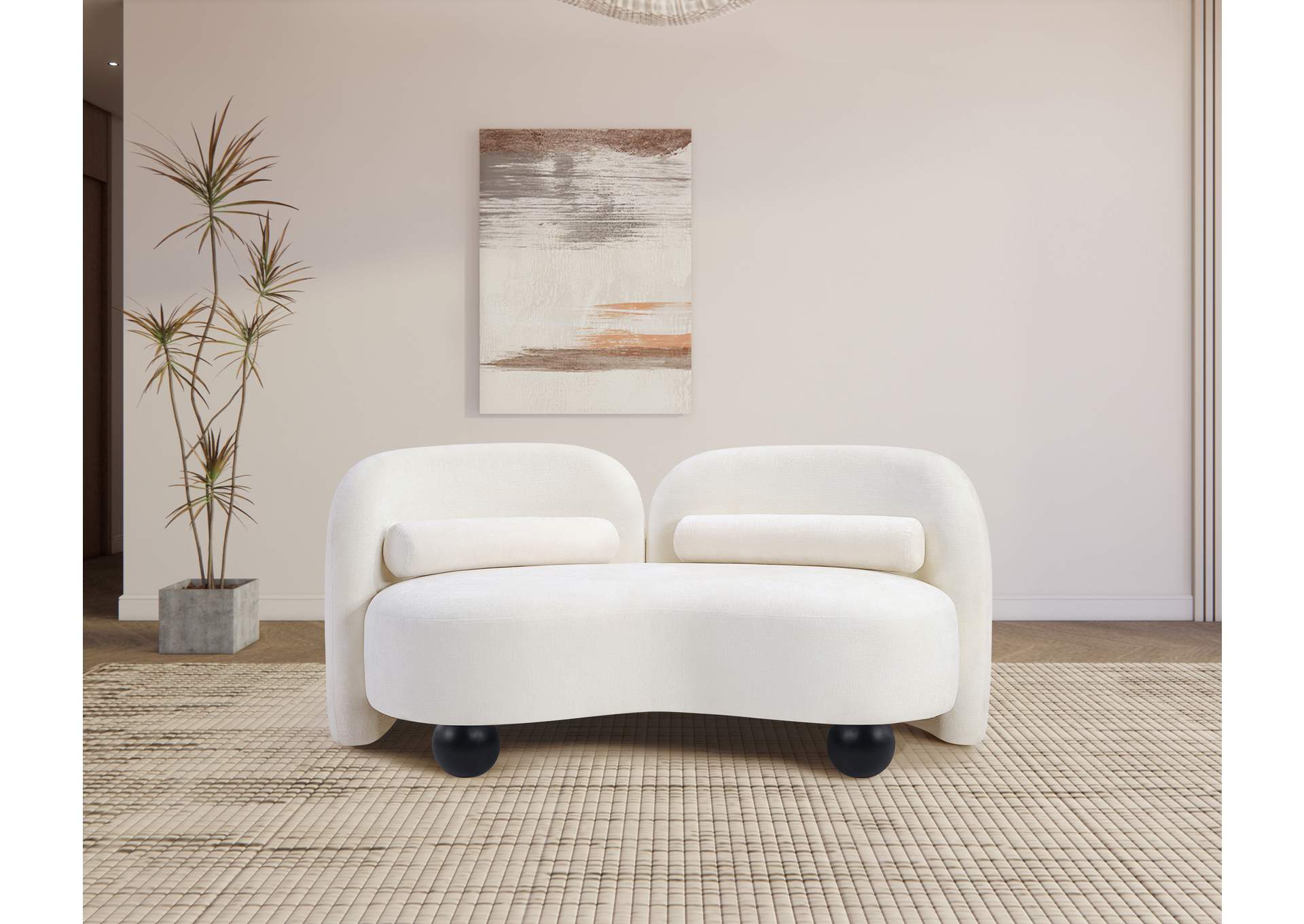 Daphne Cream Chenille Fabric Loveseat