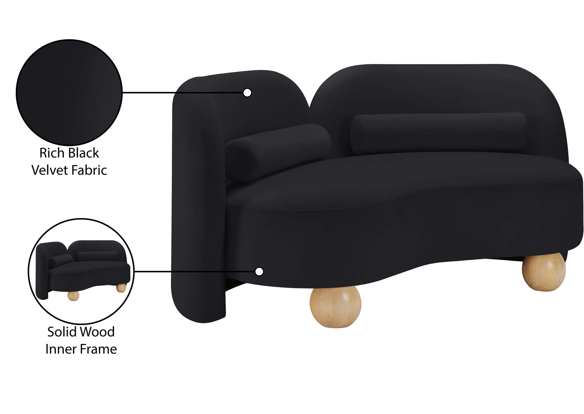 Daphne Black Velvet Loveseat