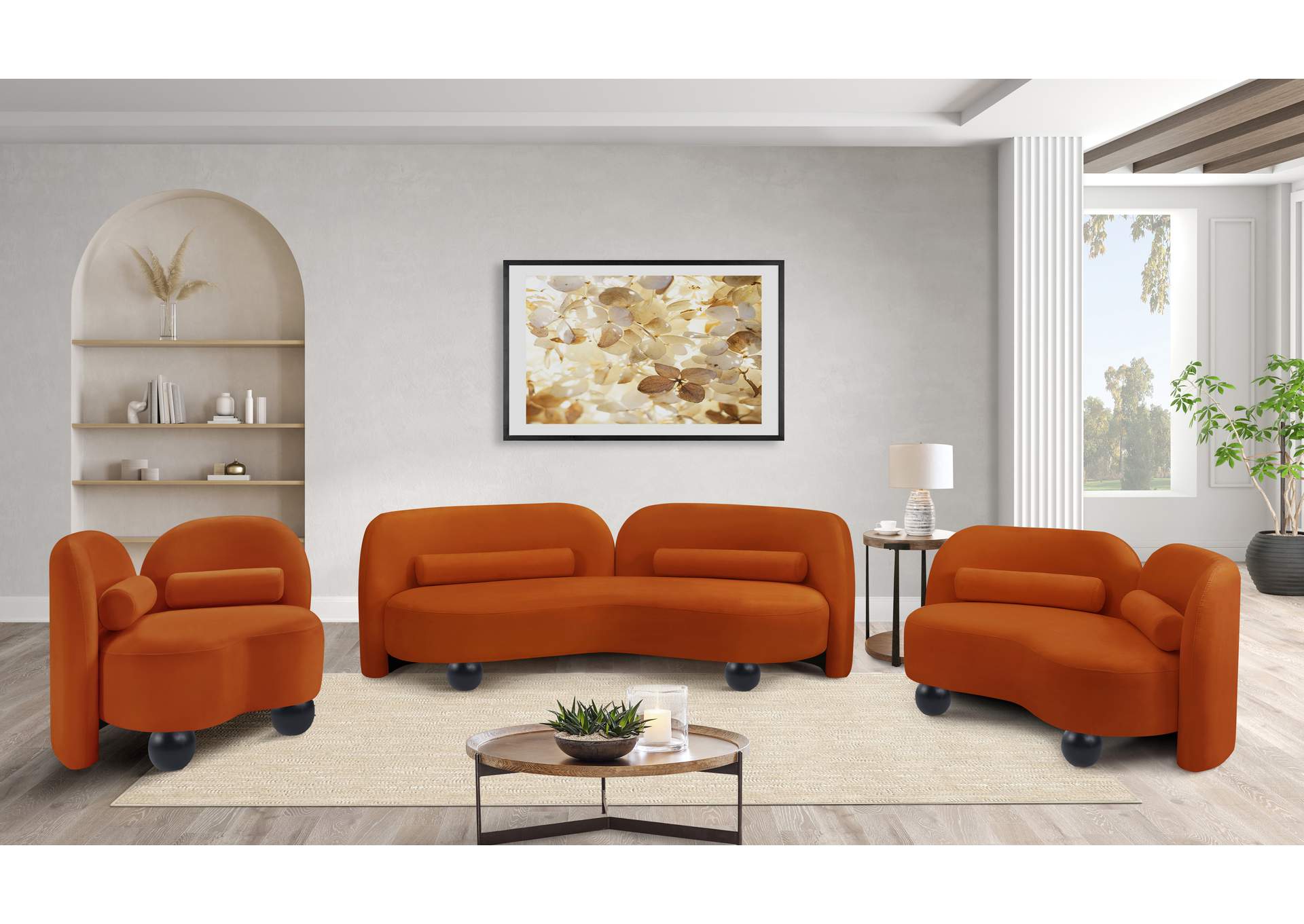 Daphne Cognac Velvet Loveseat
