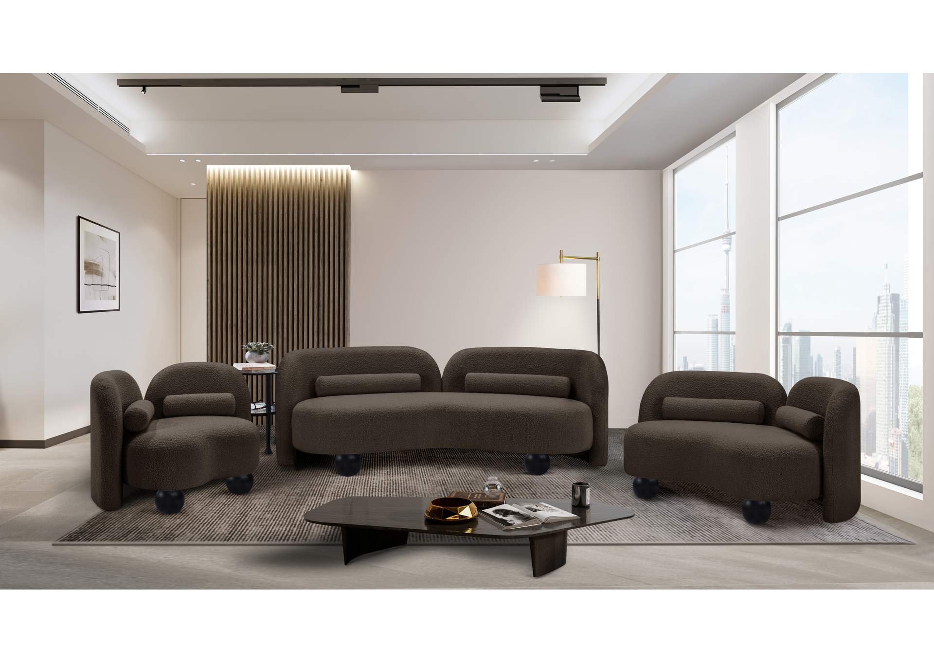 Daphne Brown Boucle Fabric Loveseat