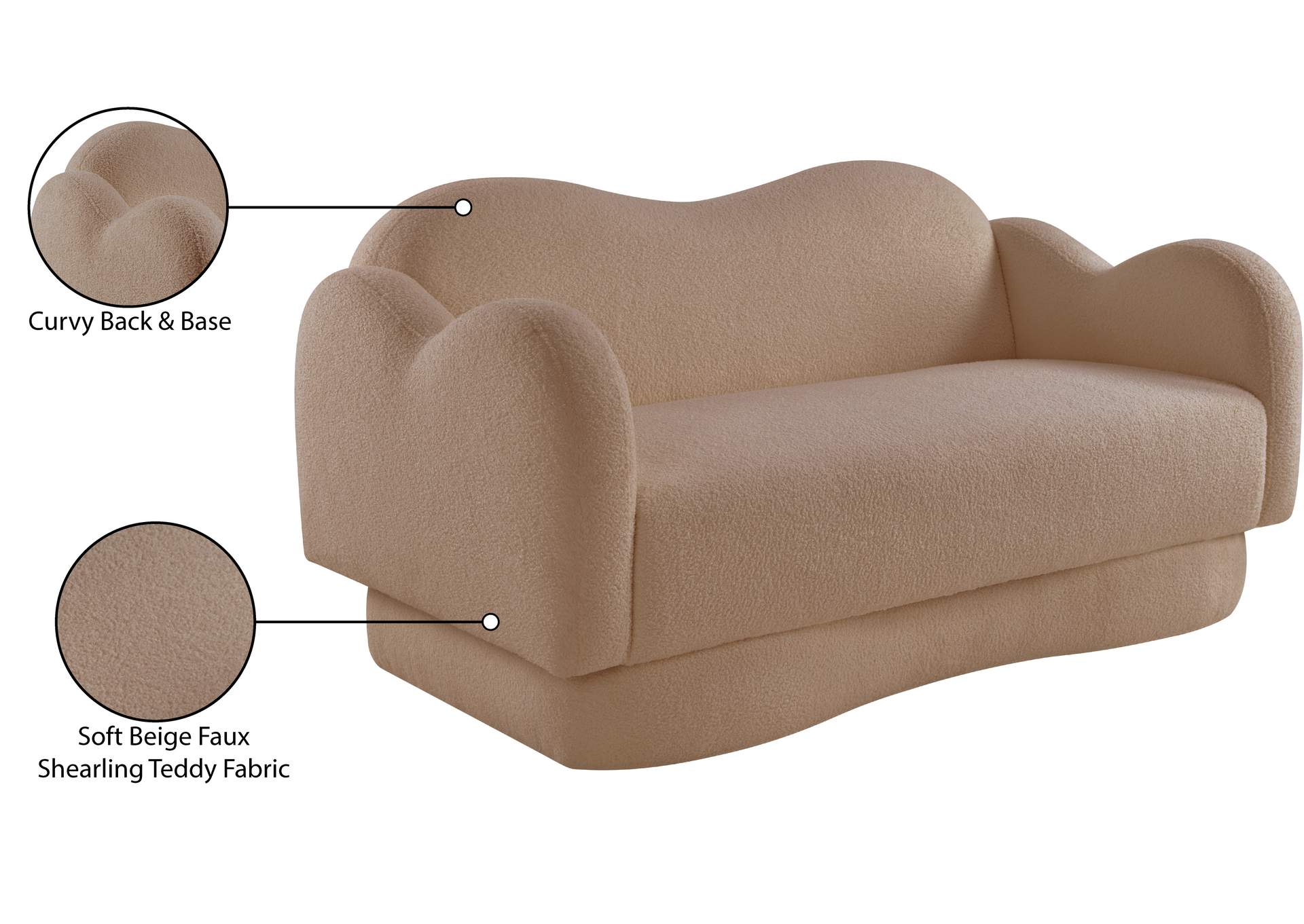 Bloom Beige Teddy Fabric Loveseat image 16