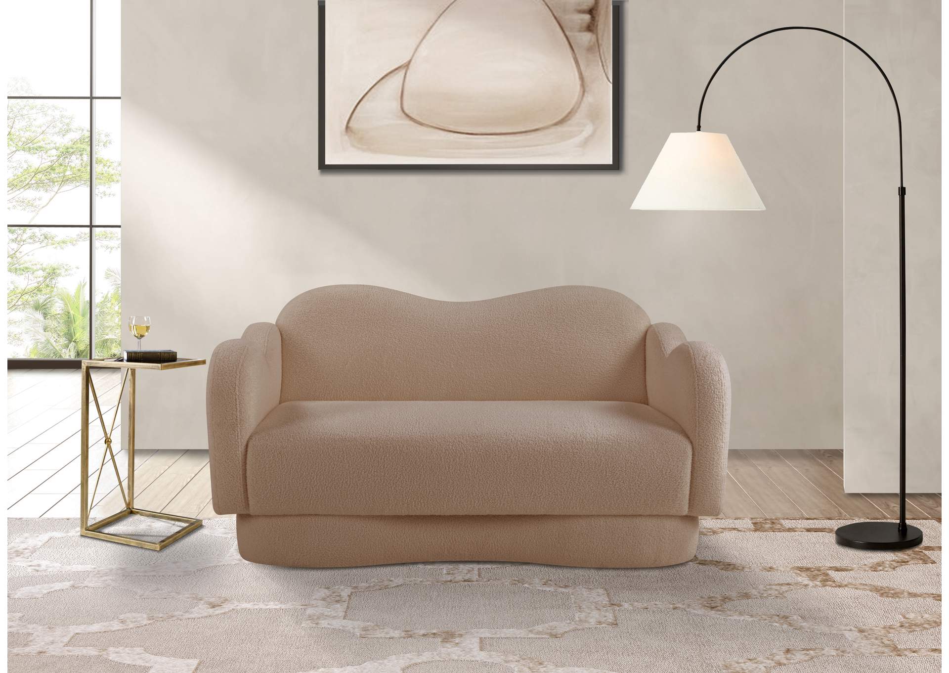 Bloom Beige Teddy Fabric Loveseat image 3