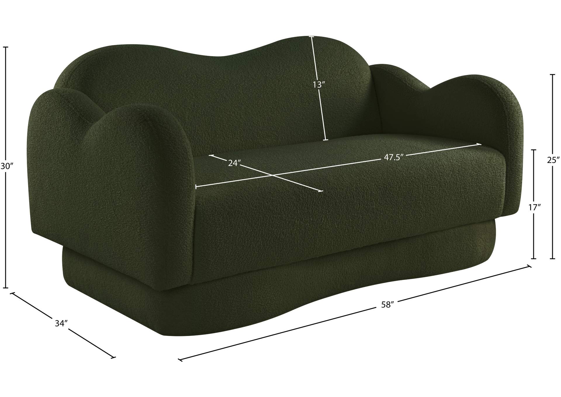 Bloom Green Teddy Fabric Loveseat image 15