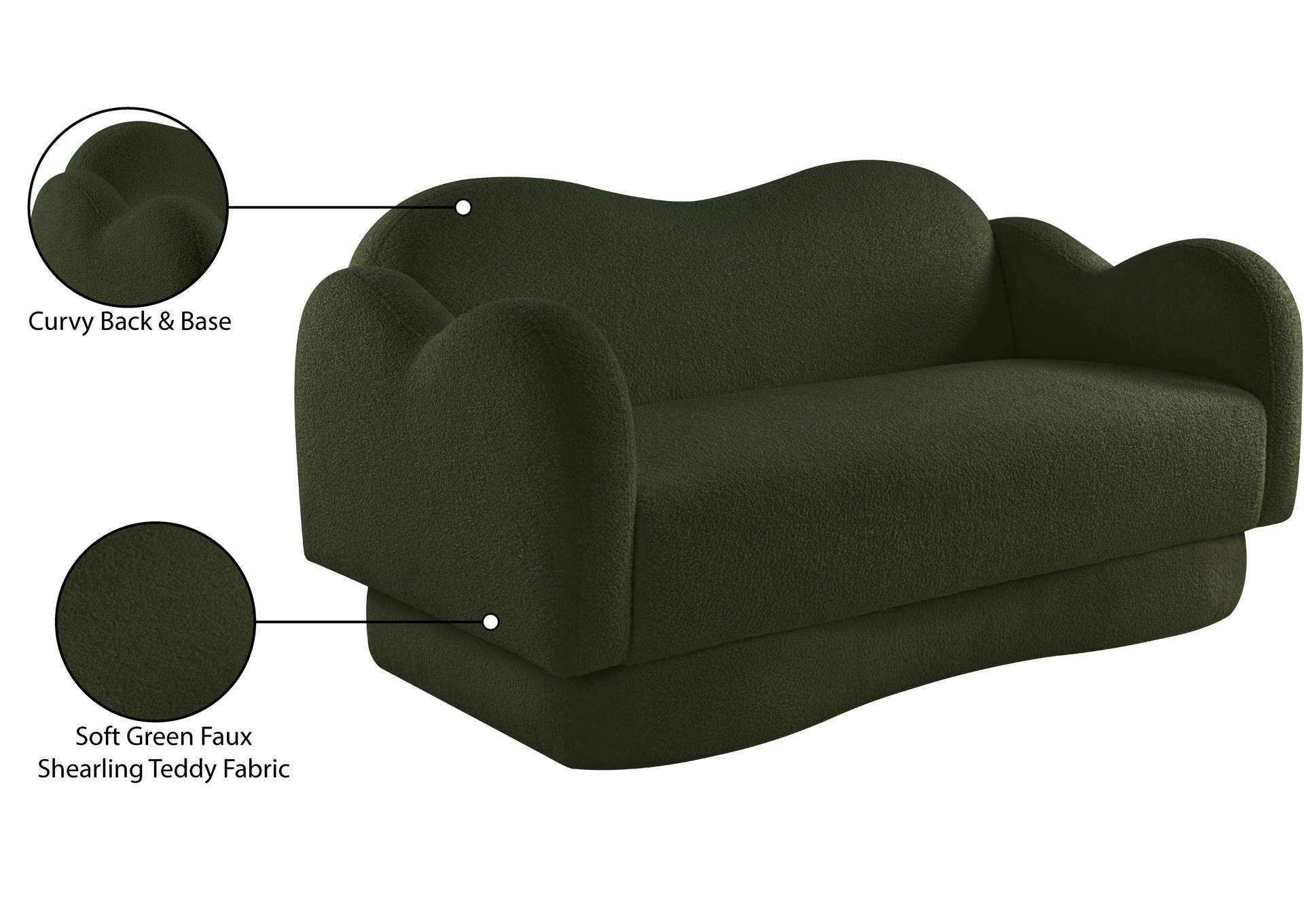 Bloom Green Teddy Fabric Loveseat image 16