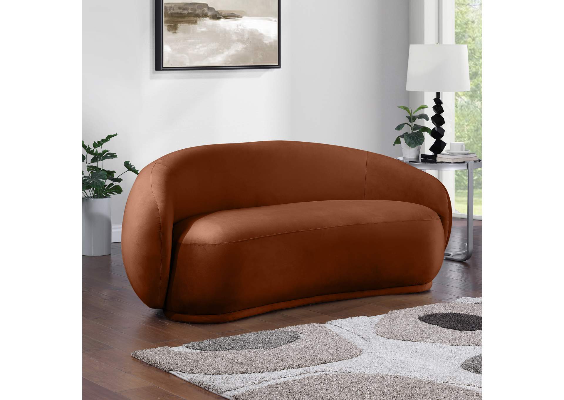 Emery Cognac Velvet Loveseat