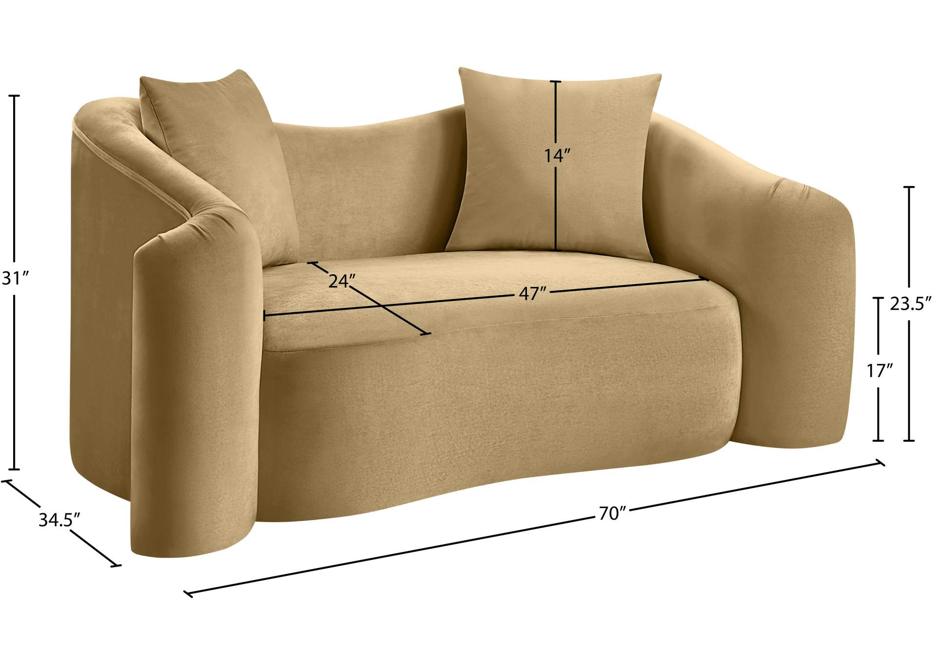Destin Camel Velvet Loveseat image 5