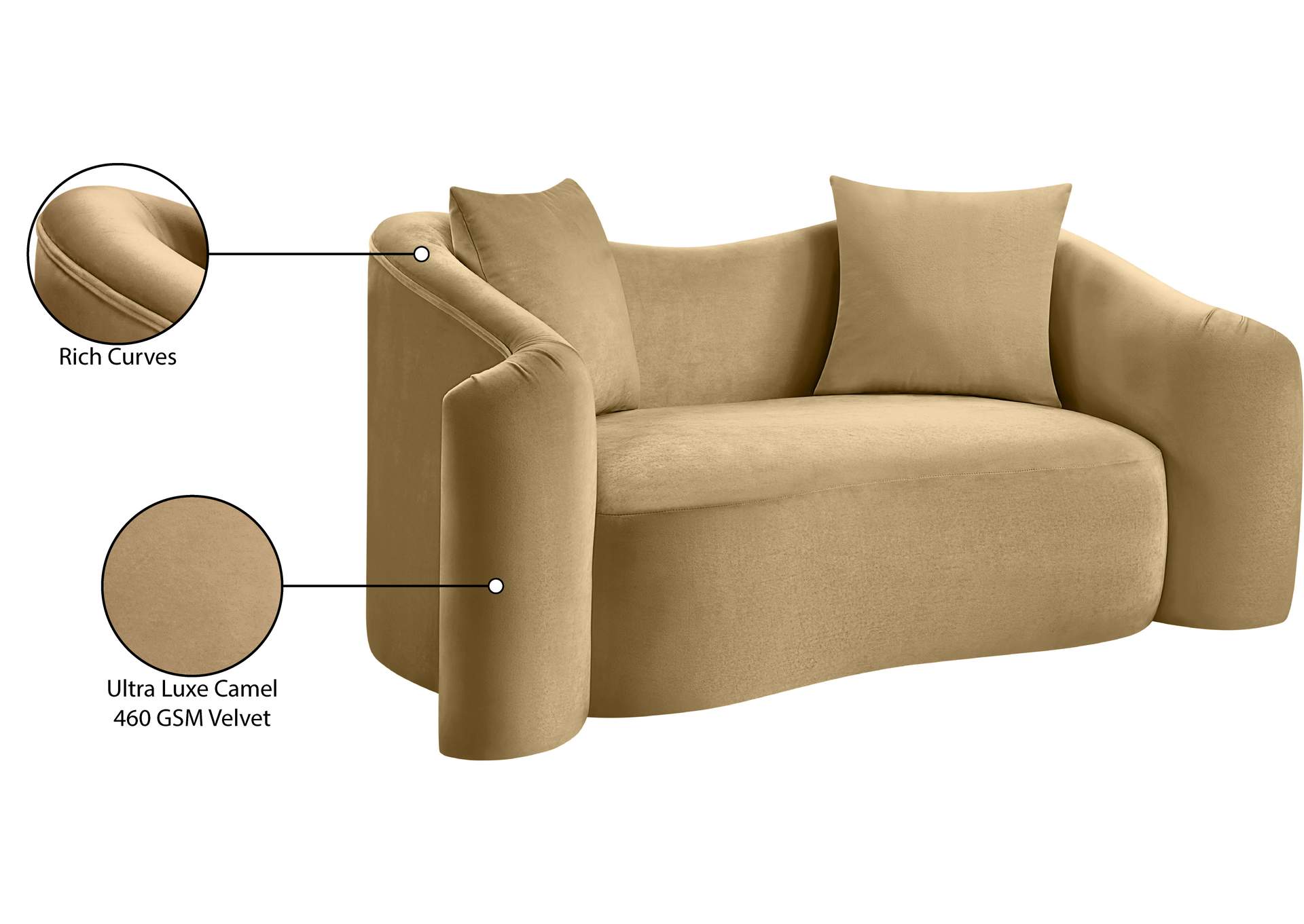 Destin Camel Velvet Loveseat image 4