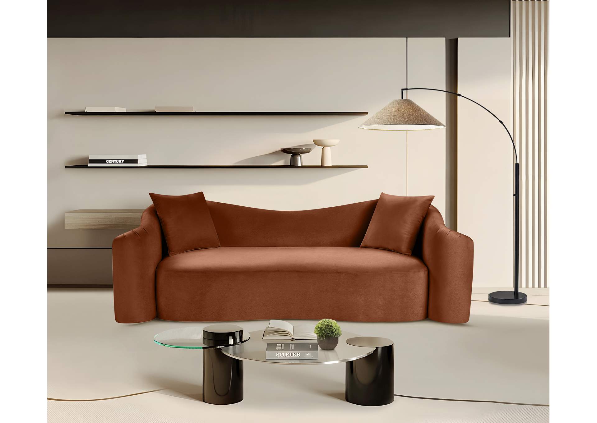 Destin Cognac Velvet Sofa