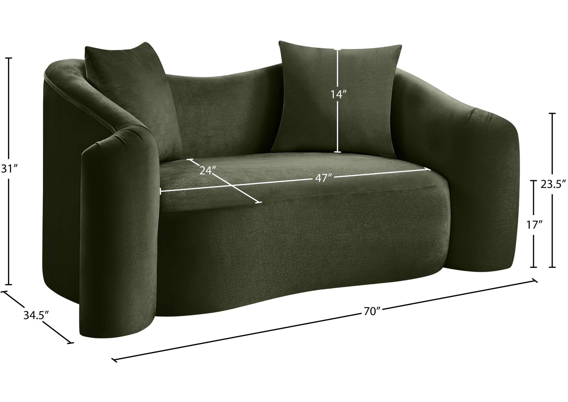 Destin Green Velvet Loveseat