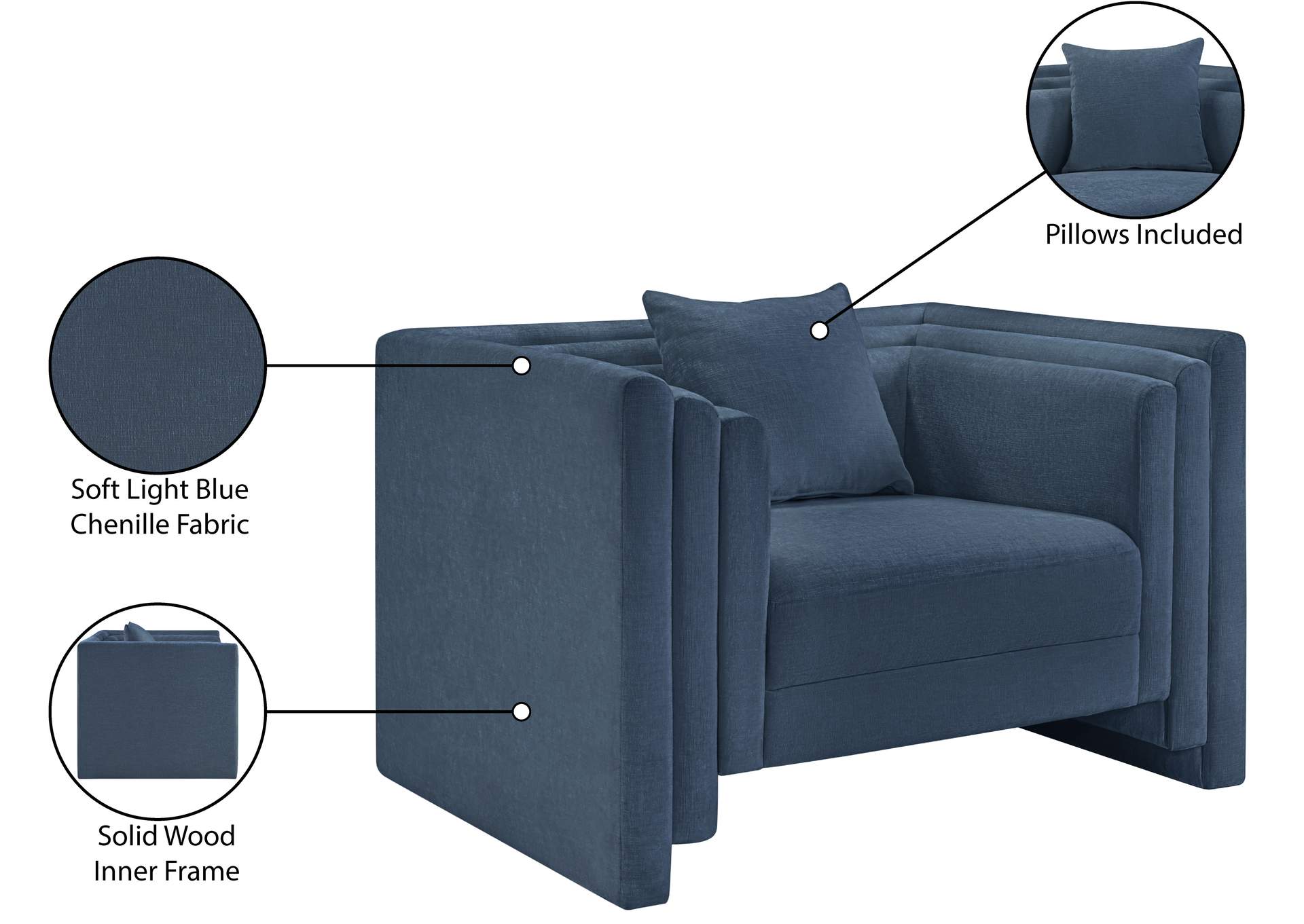 Everett Light Blue Chenille Fabric Chair