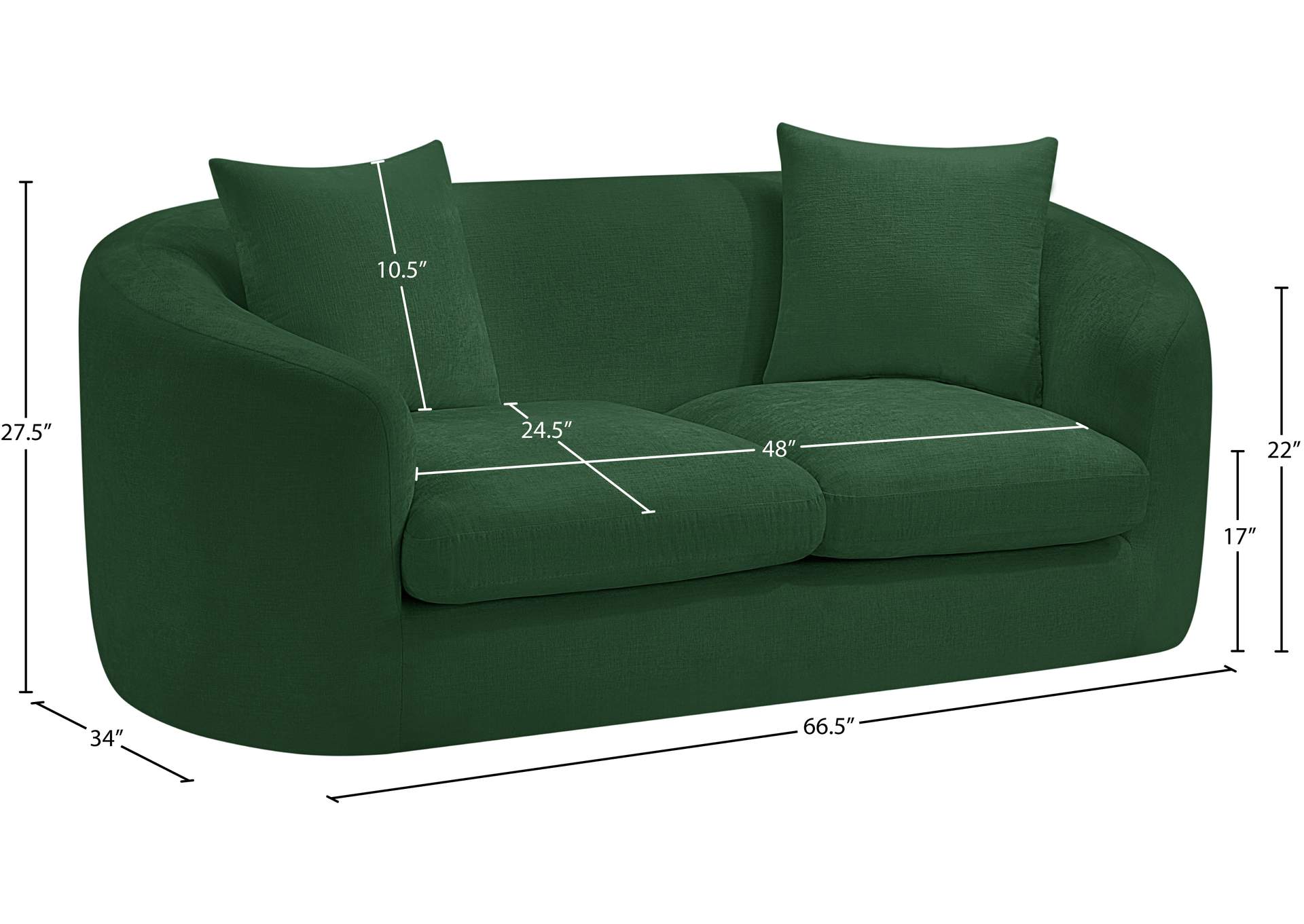 Penelope Green Chenille Fabric Loveseat image 15