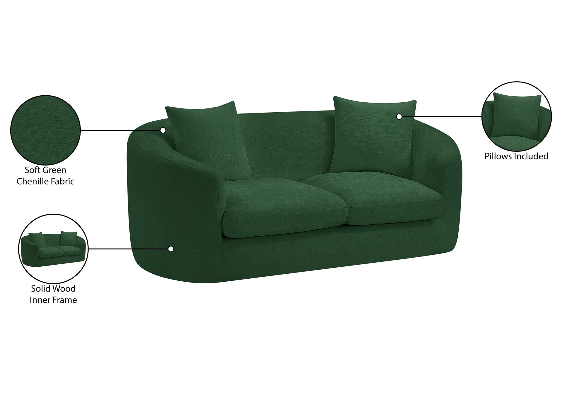 Penelope Green Chenille Fabric Loveseat image 16