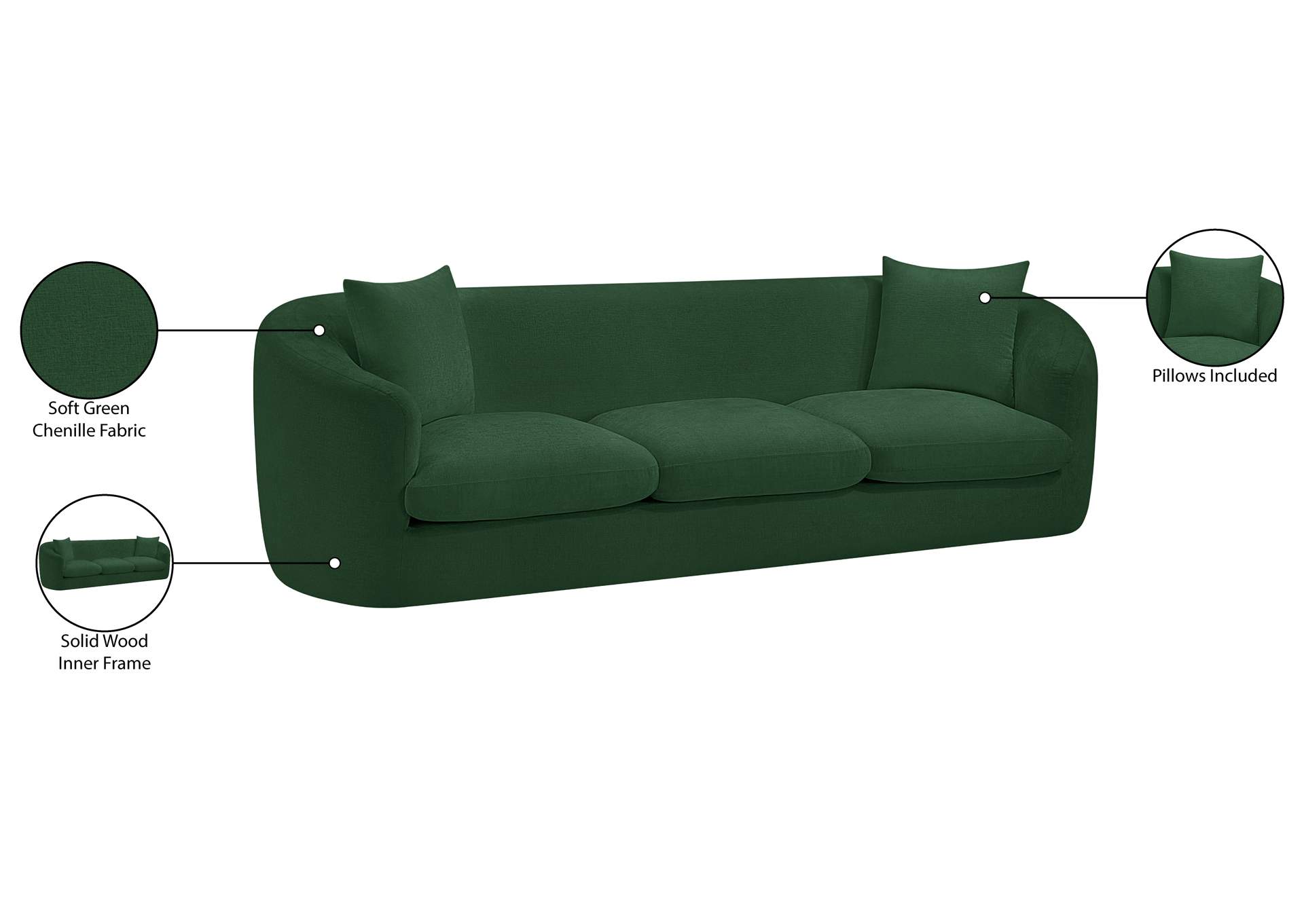 Penelope Green Chenille Fabric Sofa image 16