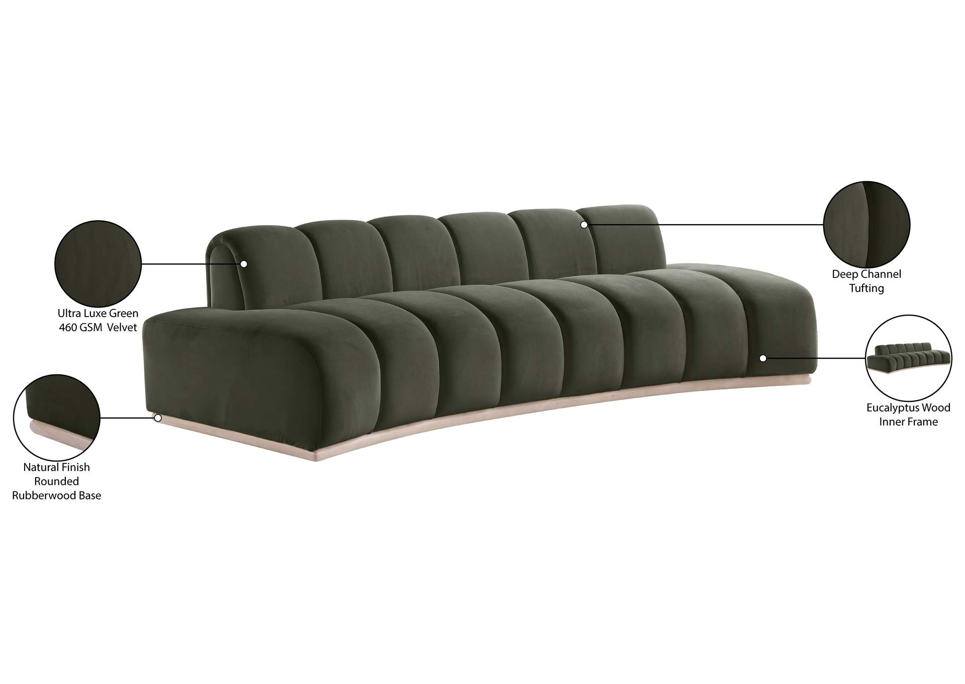 Jace Green Velvet Sofa