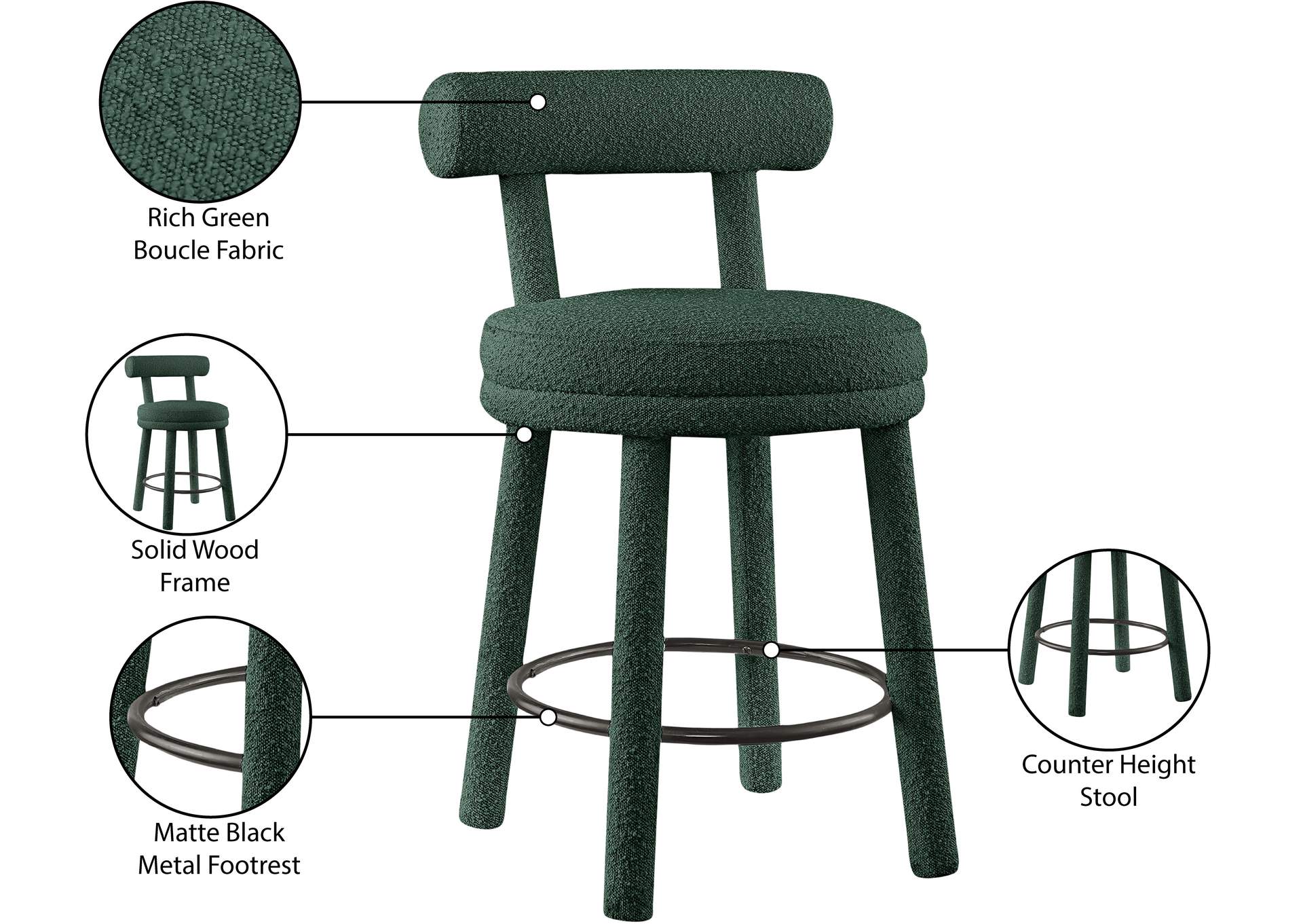Parlor Green Boucle Fabric Stool