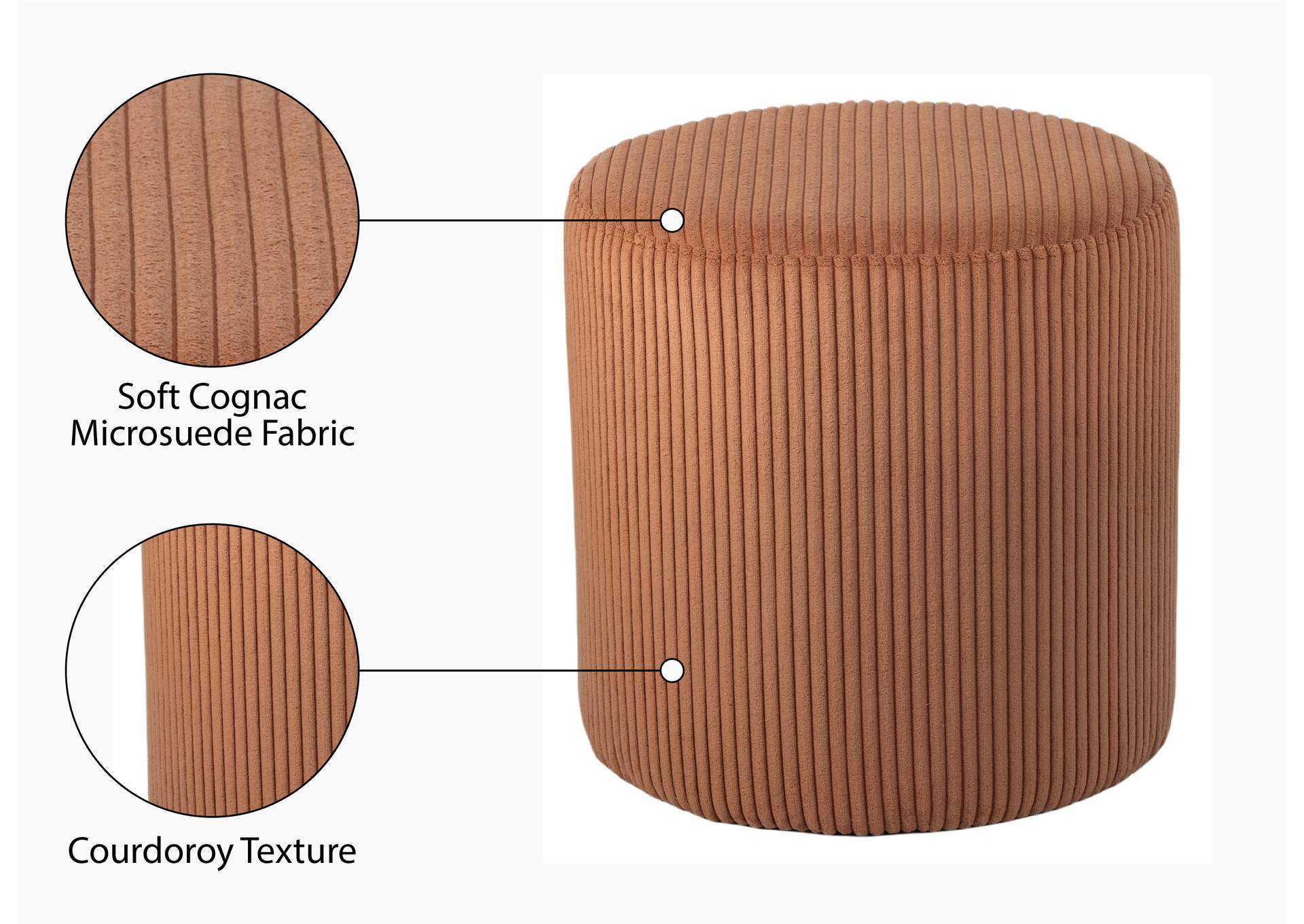 Roy Cognac Microsuede Fabric Ottoman - Stool