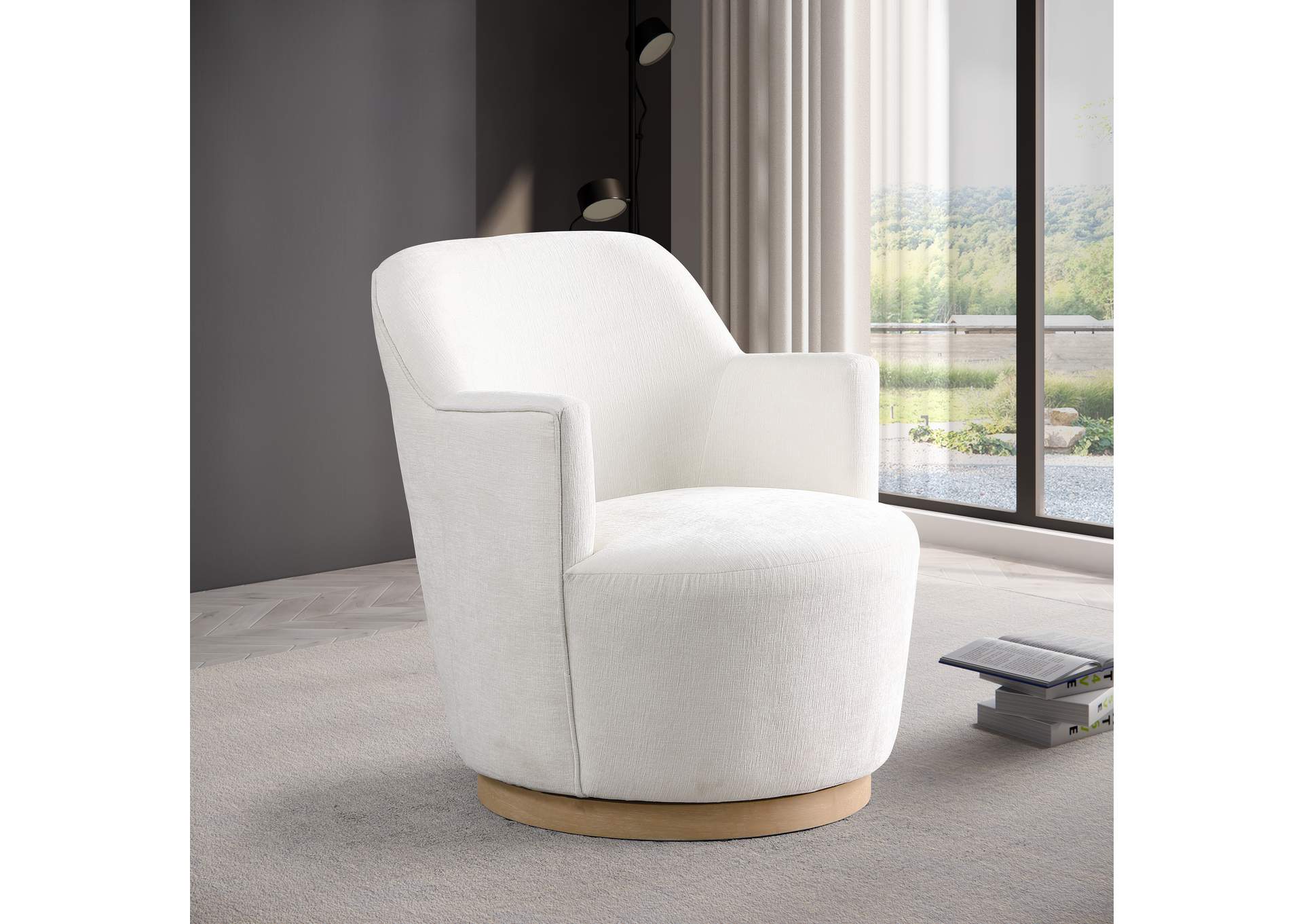 Clarita Cream Chenille Fabric Swivel Accent Chair