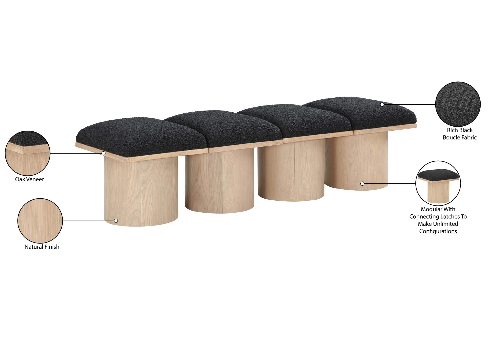 Pavilion Black Boucle Fabric Bench