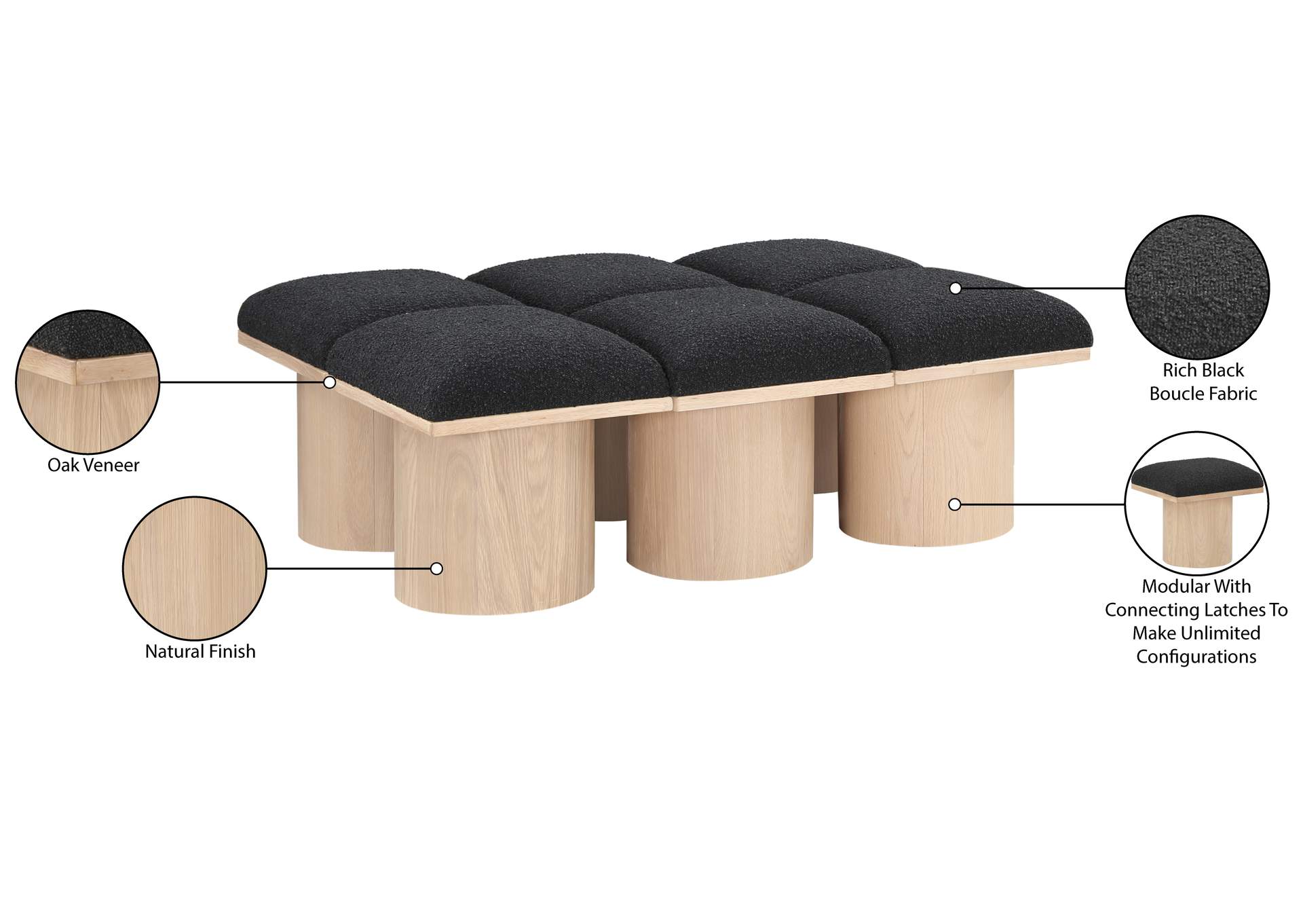 Pavilion Black Boucle Fabric Bench