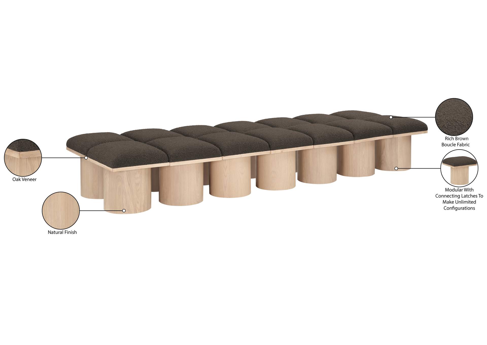 Pavilion Brown Boucle Fabric Bench image 9