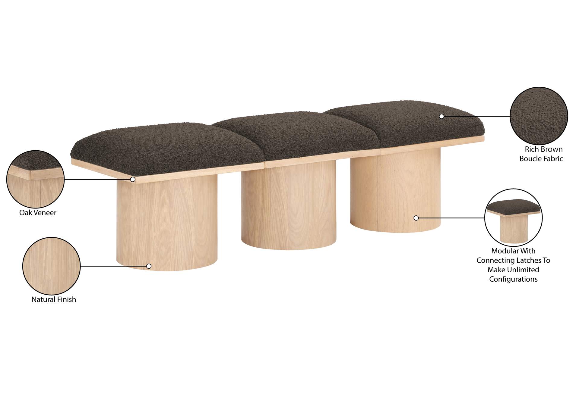 Pavilion Brown Boucle Fabric Bench image 9