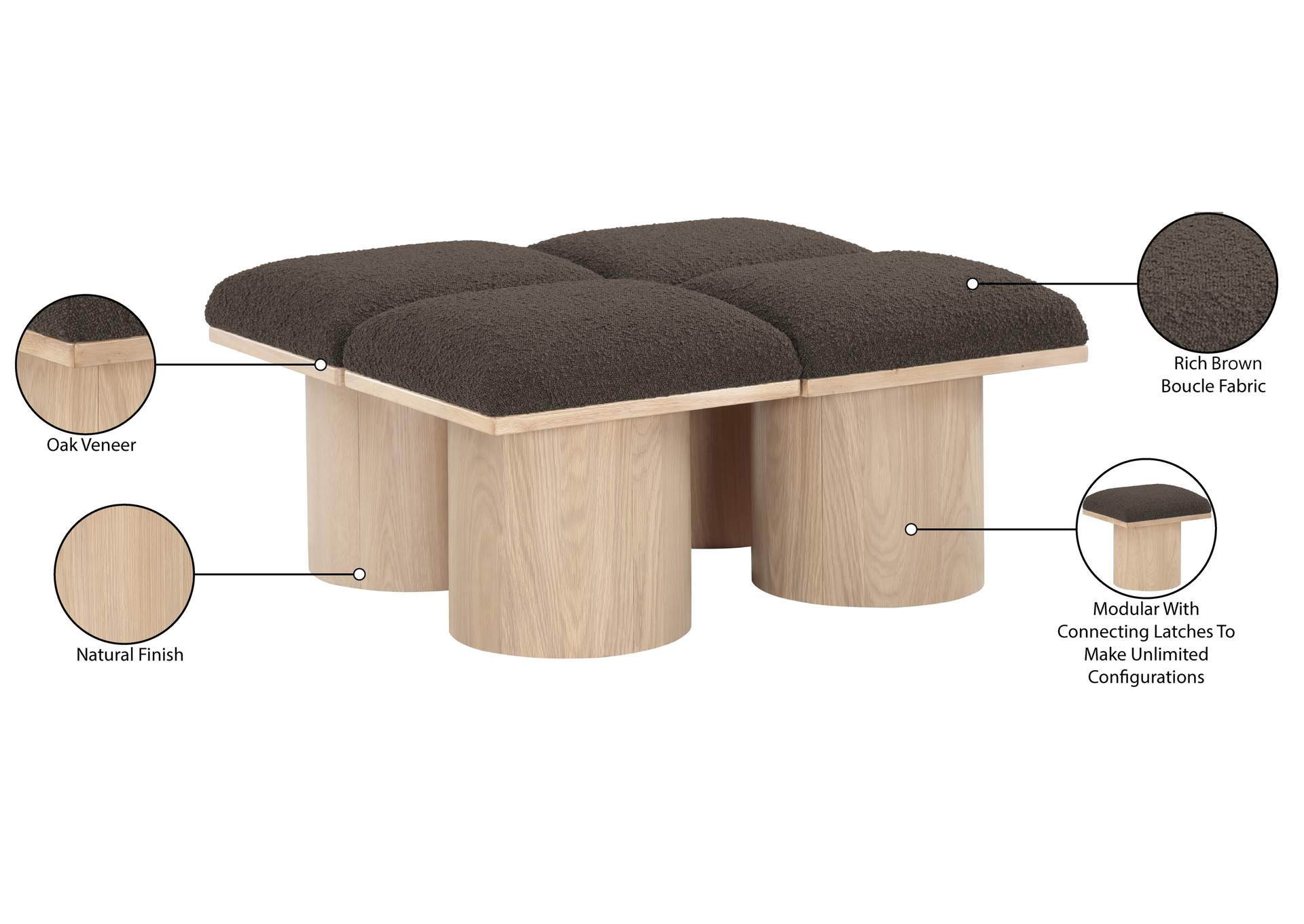 Pavilion Brown Boucle Fabric Bench image 8