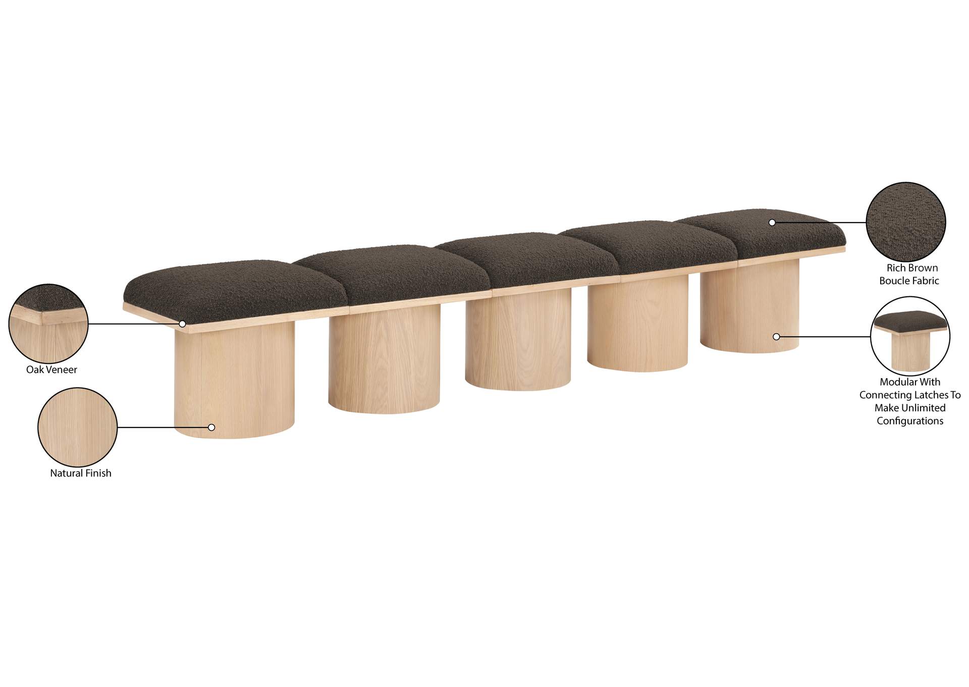 Pavilion Brown Boucle Fabric Bench image 9