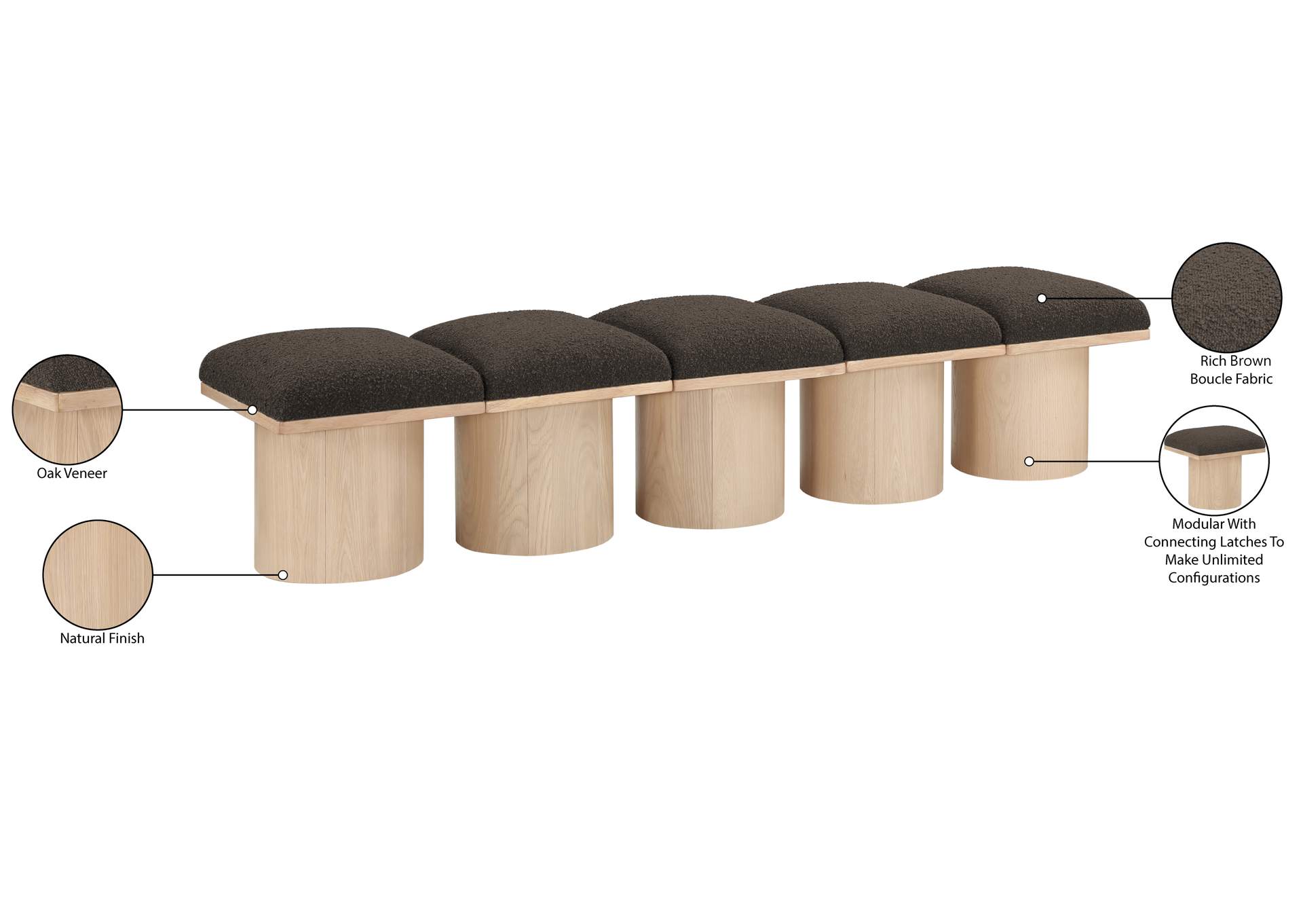 Pavilion Brown Boucle Fabric Bench image 8