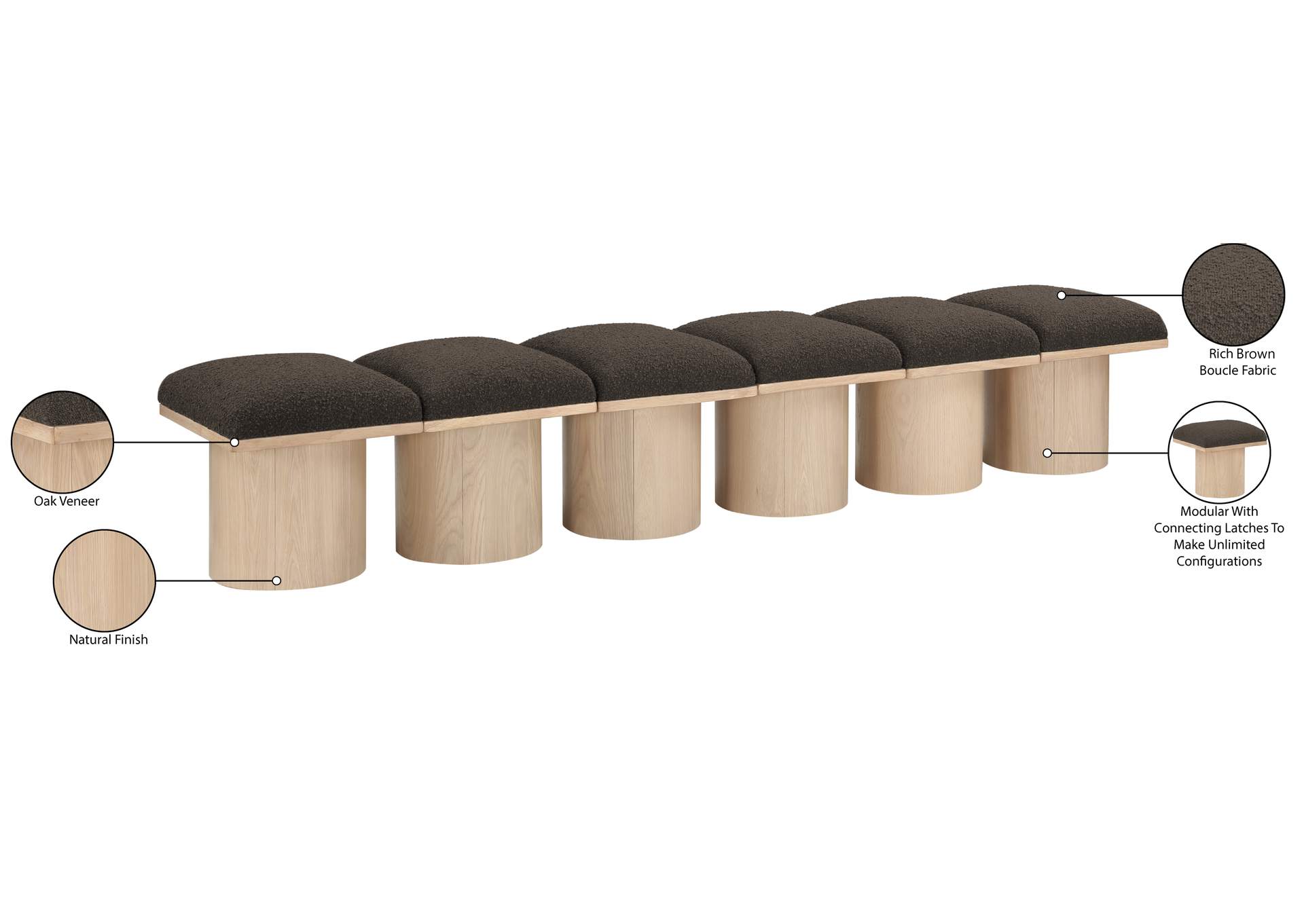 Pavilion Brown Boucle Fabric Bench image 8