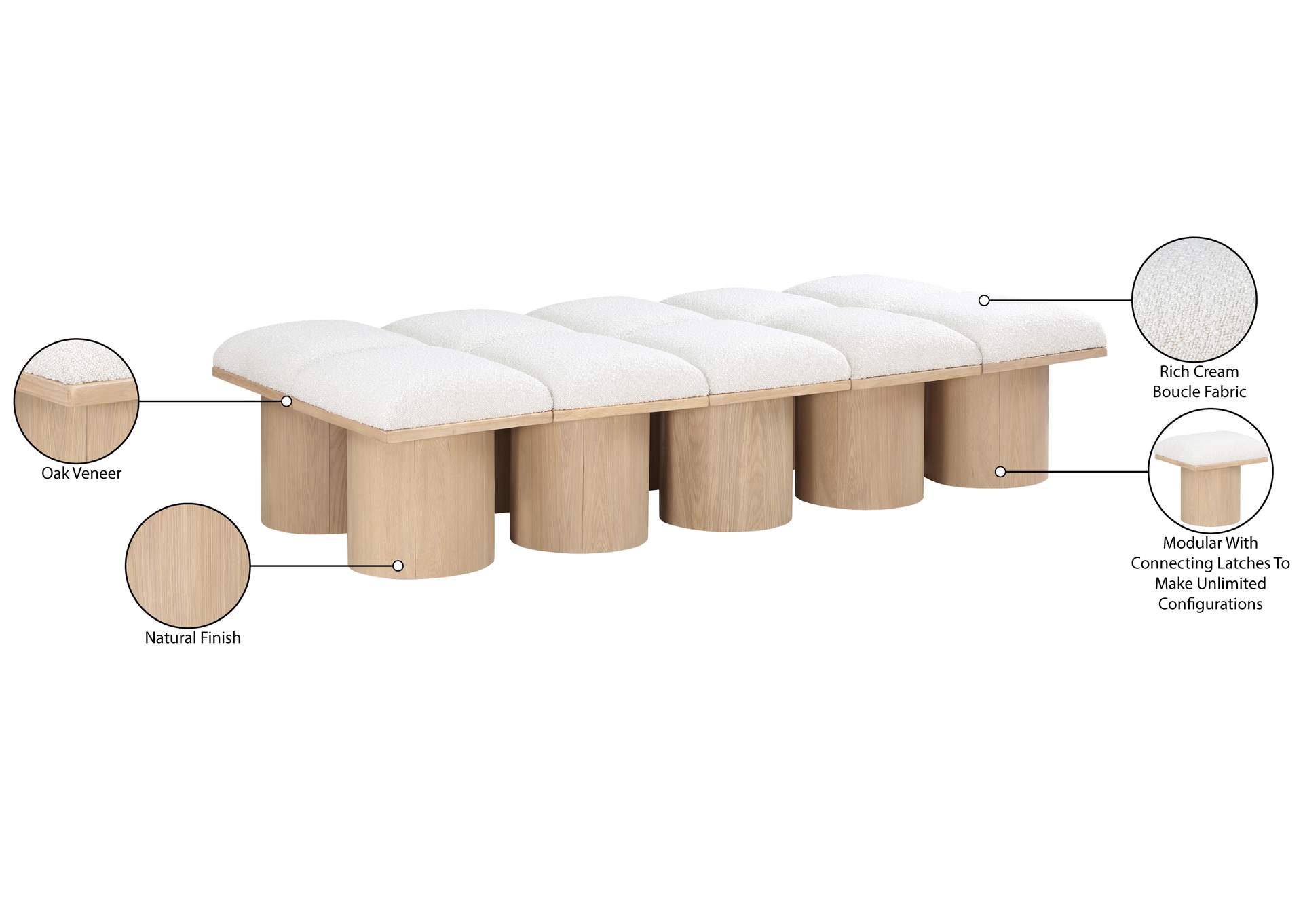Pavilion Cream Boucle Fabric Bench image 9