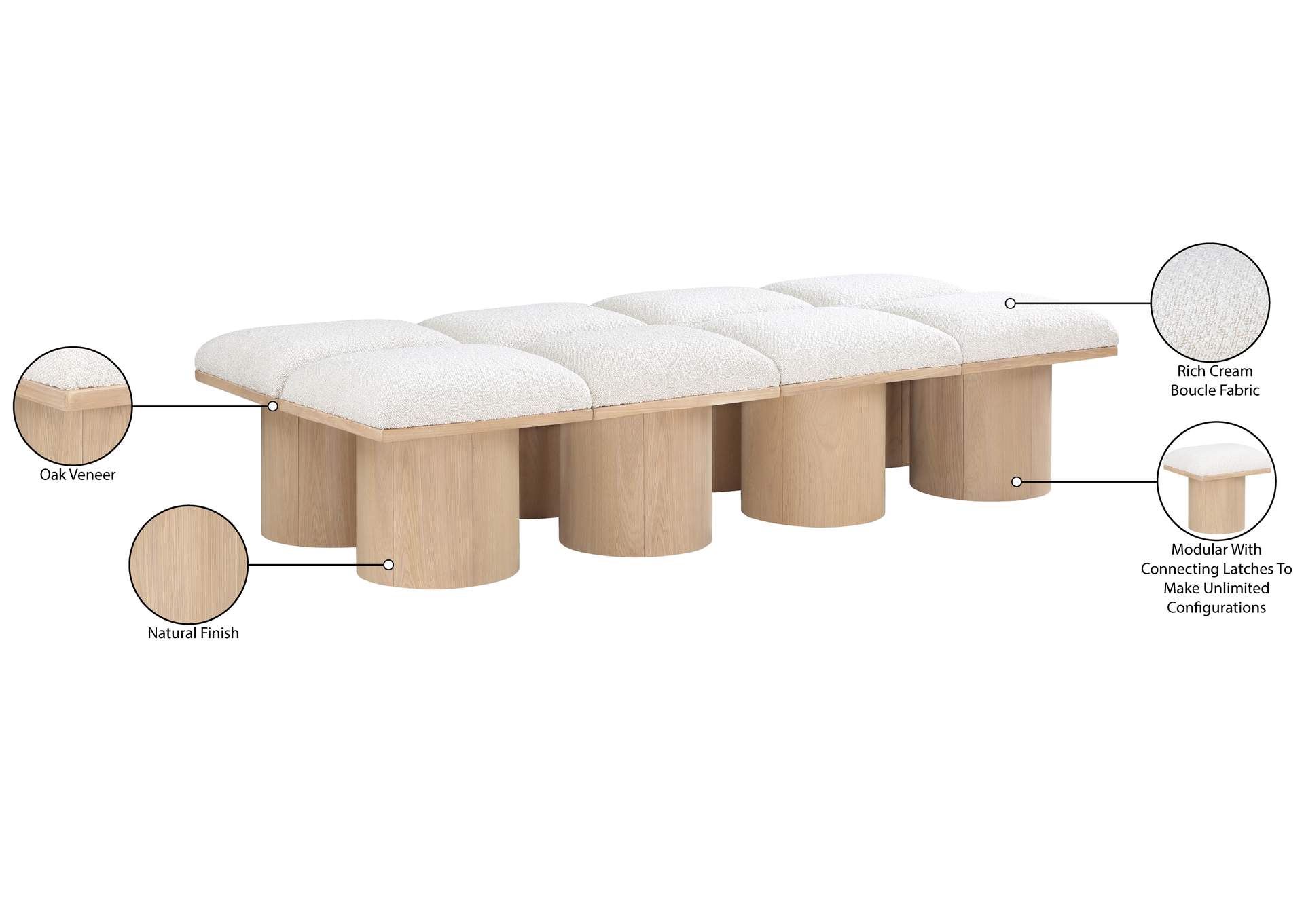 Pavilion Cream Boucle Fabric Bench
