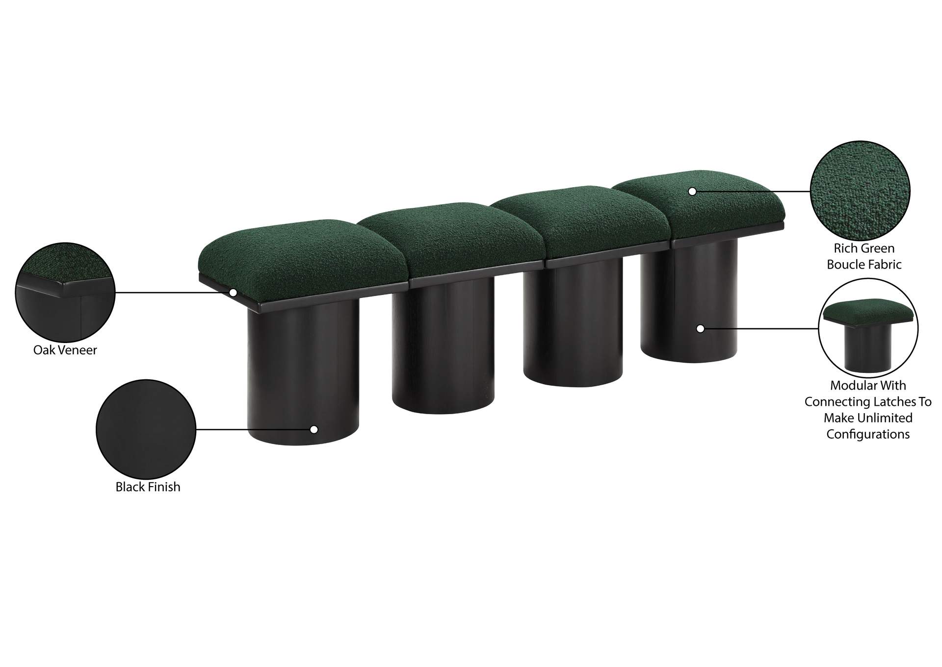 Pavilion Green Boucle Fabric Bench image 9