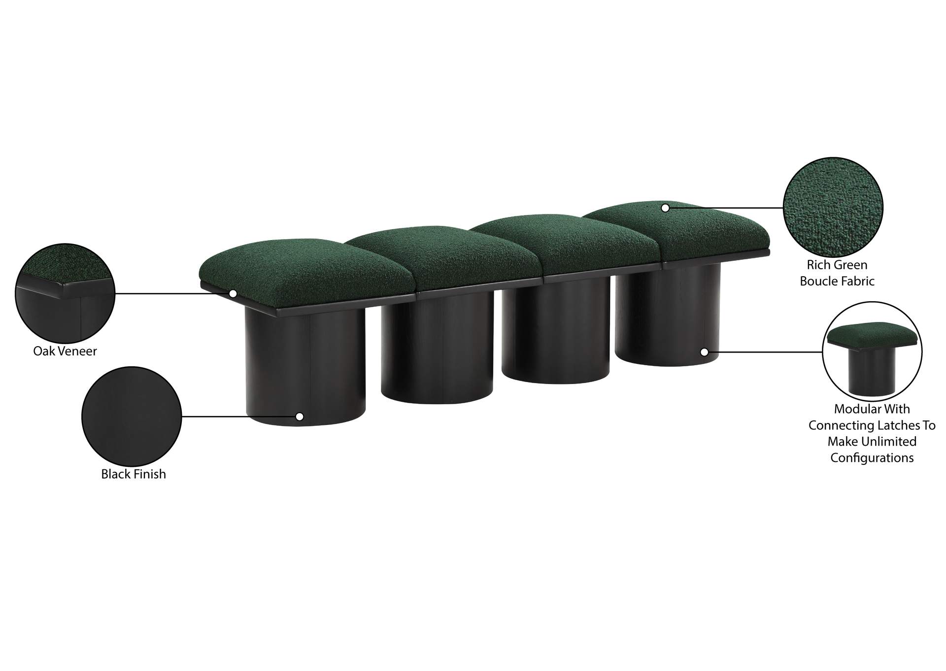 Pavilion Green Boucle Fabric Bench image 8