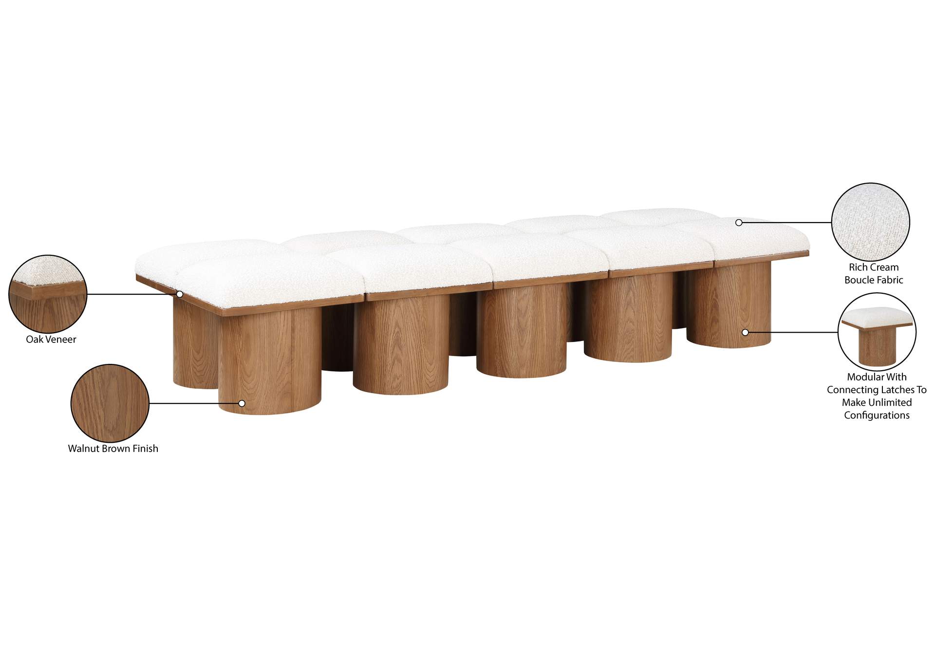 Pavilion Cream Boucle Fabric Bench