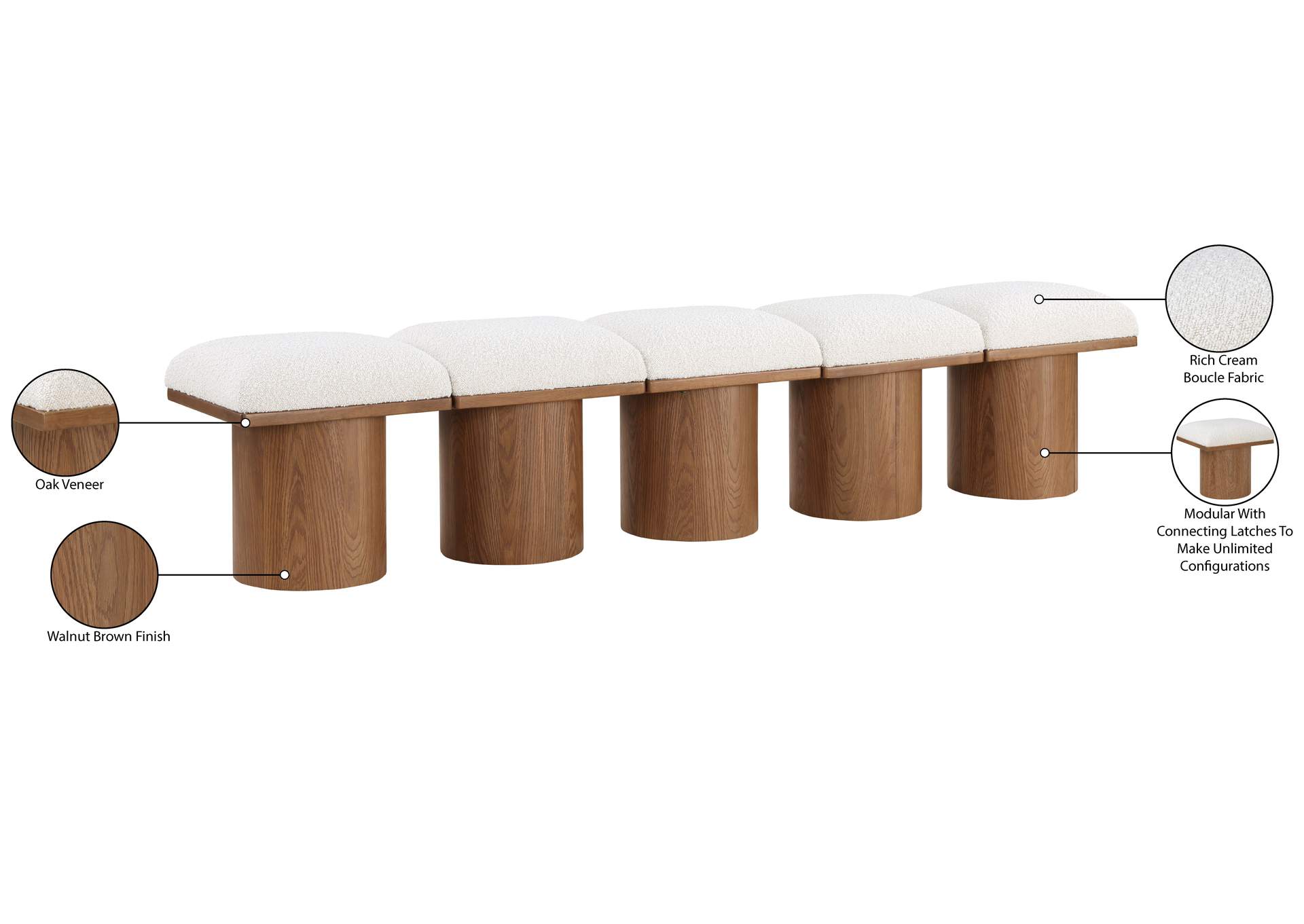 Pavilion Cream Boucle Fabric Bench