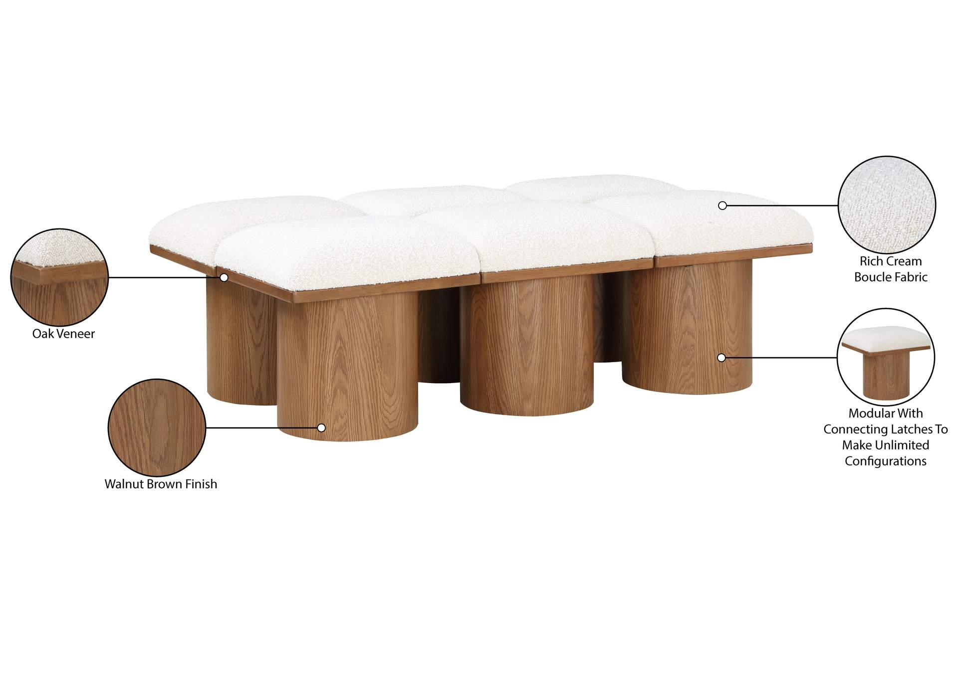 Pavilion Cream Boucle Fabric Bench