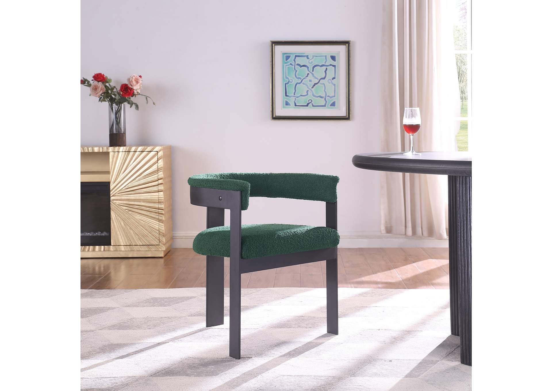 Romeo Green Boucle Fabric Dining Chair