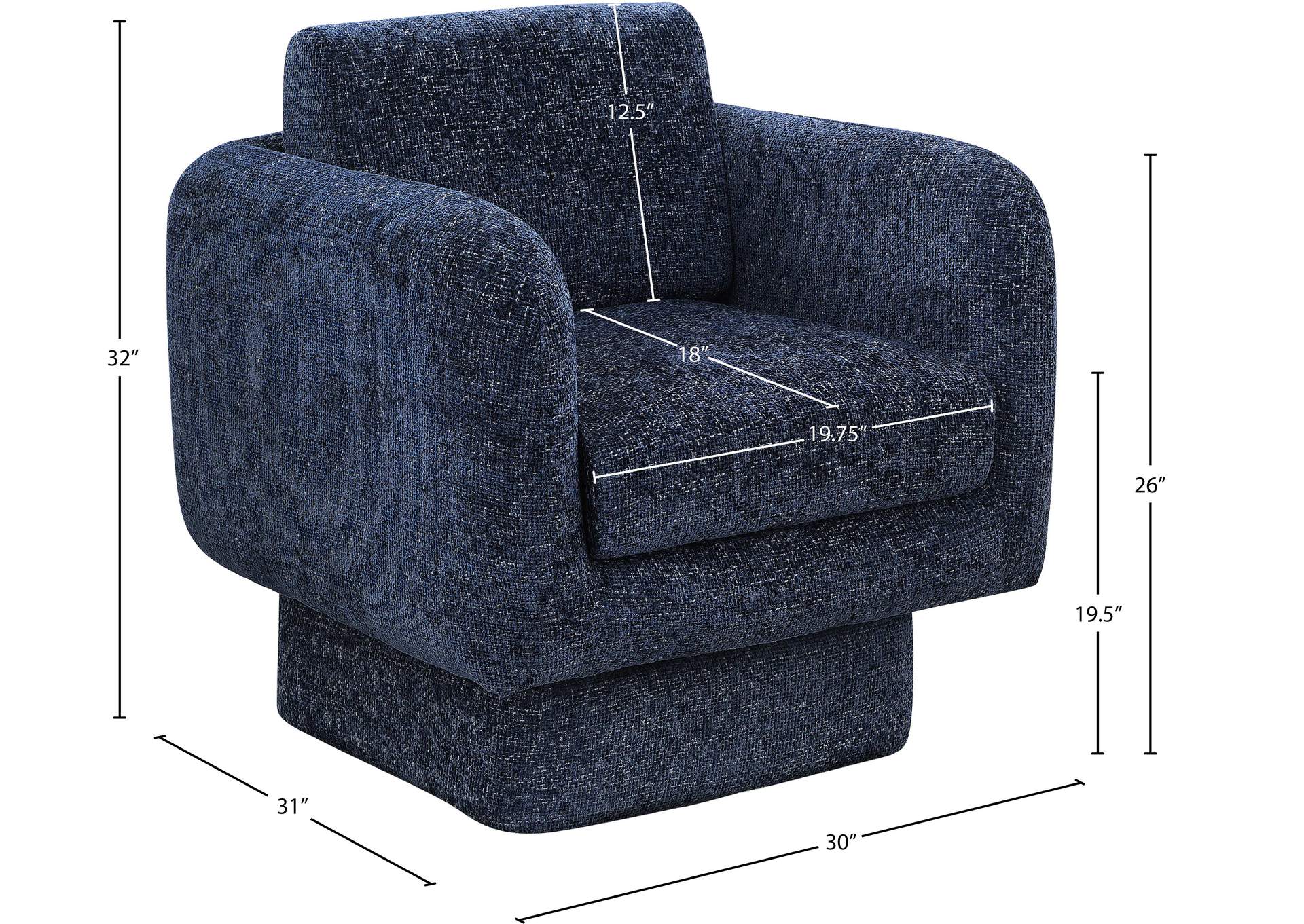 Alessandra Navy Chenille Fabric Swivel Accent Chair