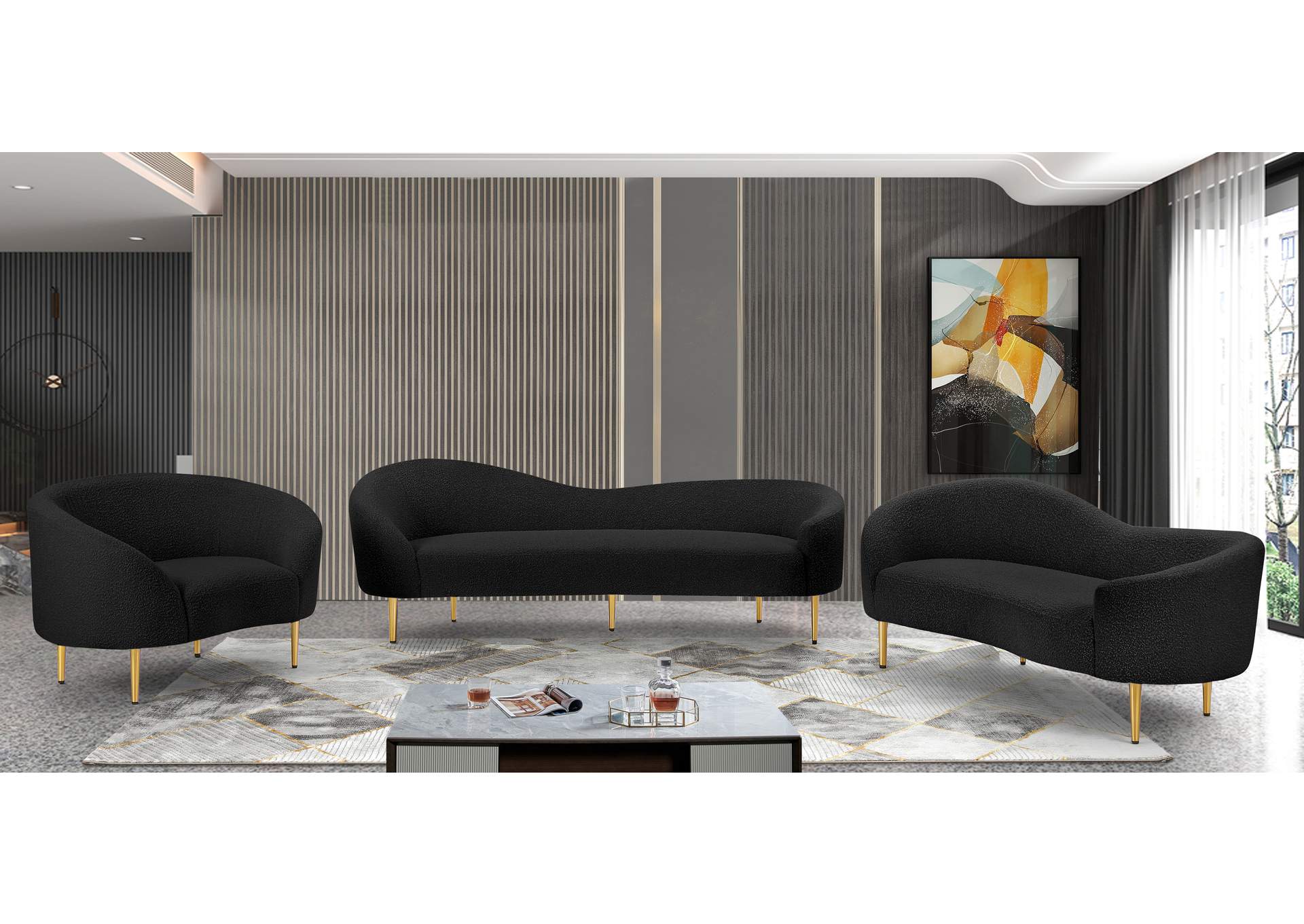 Ritz Black Boucle Fabric Loveseat