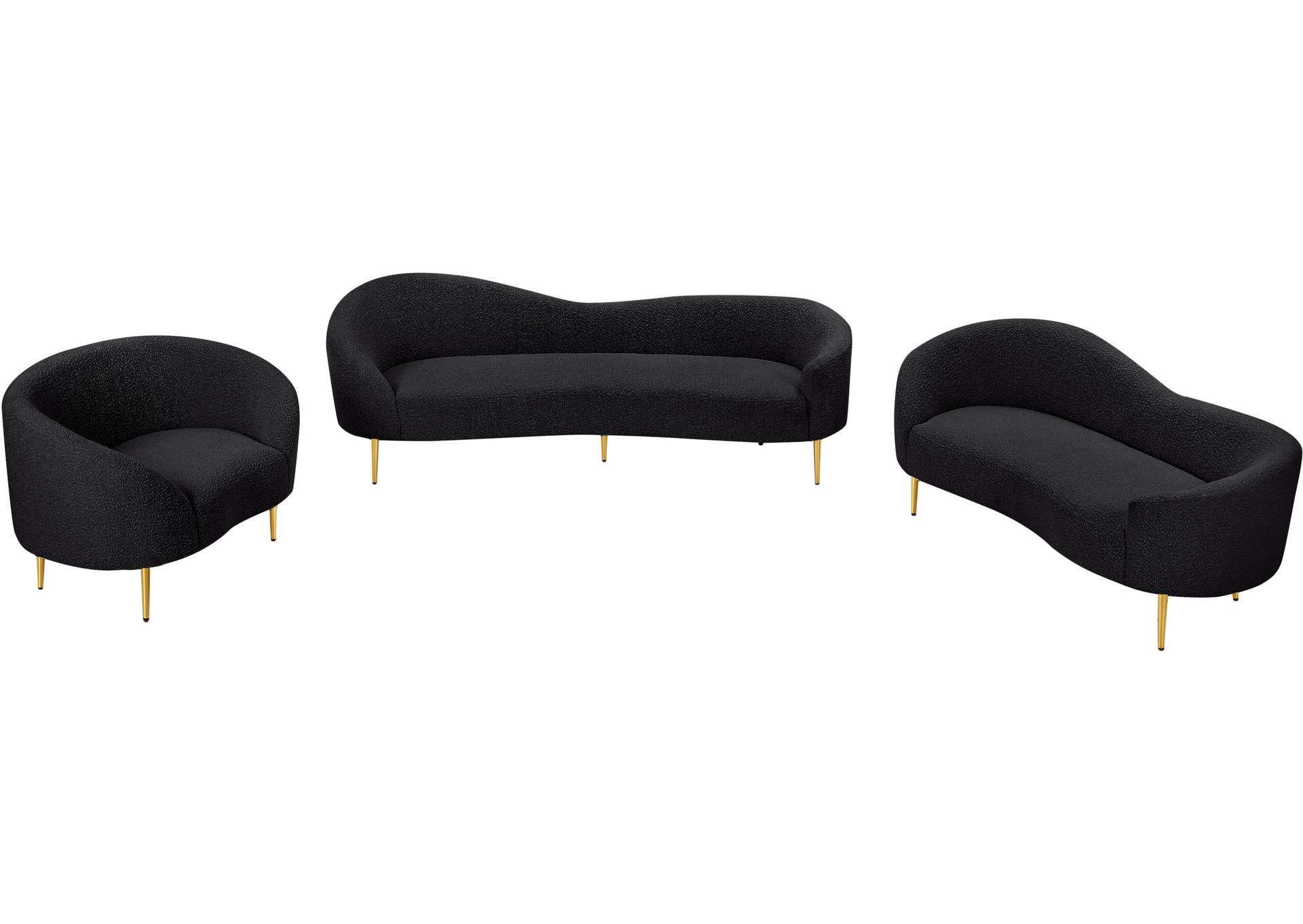 Ritz Black Boucle Fabric Loveseat