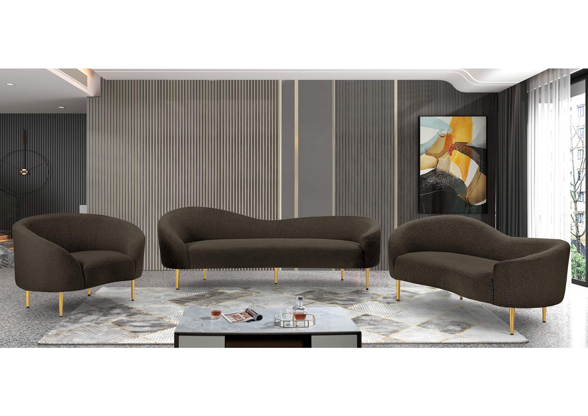 Ritz Brown Boucle Fabric Loveseat