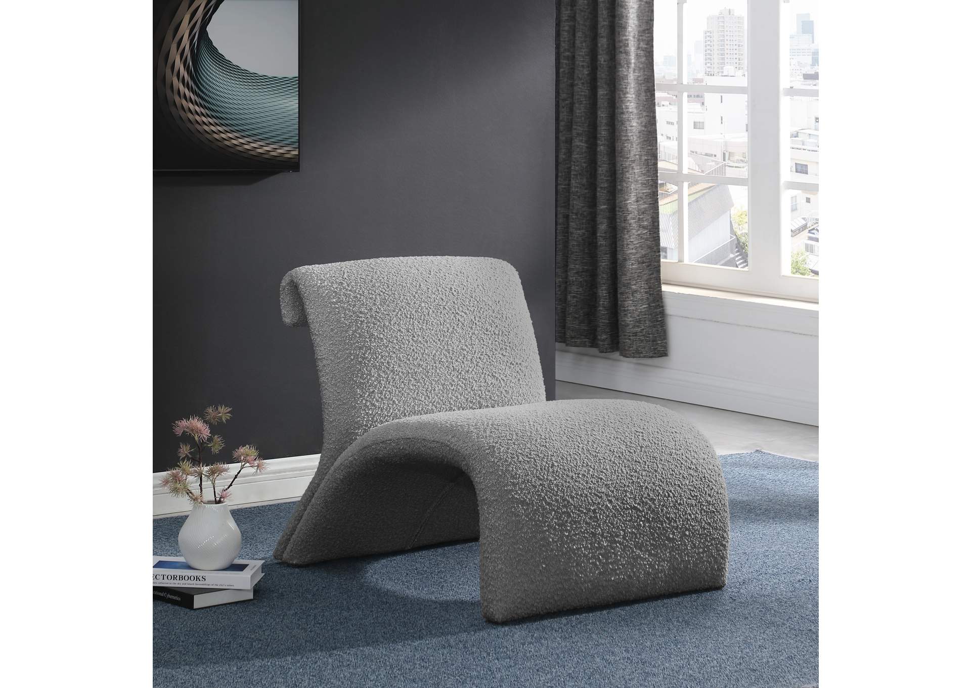 Mulberry Grey Boucle Fabric Accent Chair