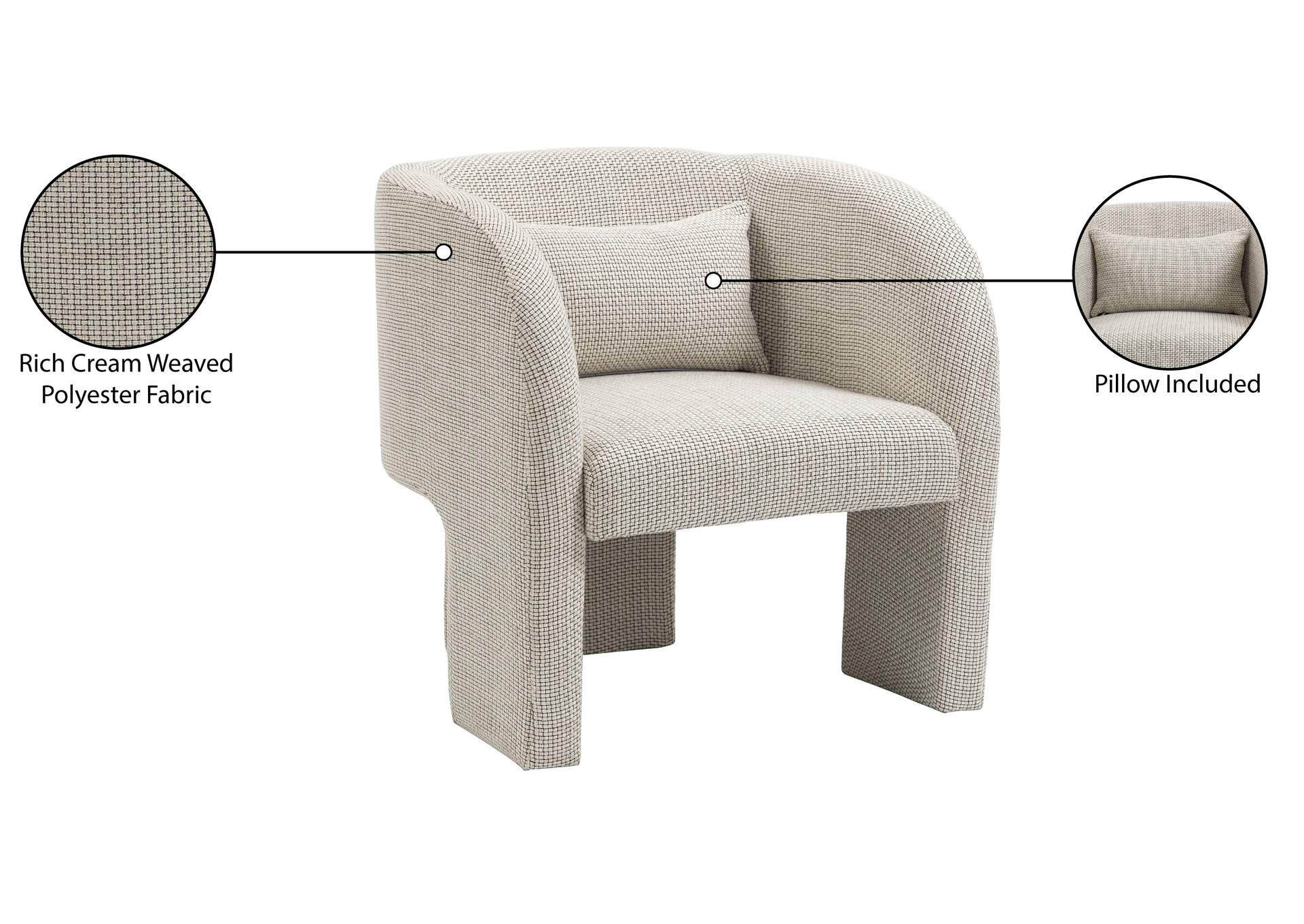 Sawyer Cream Weaved Polyester Fabric Accent Chair