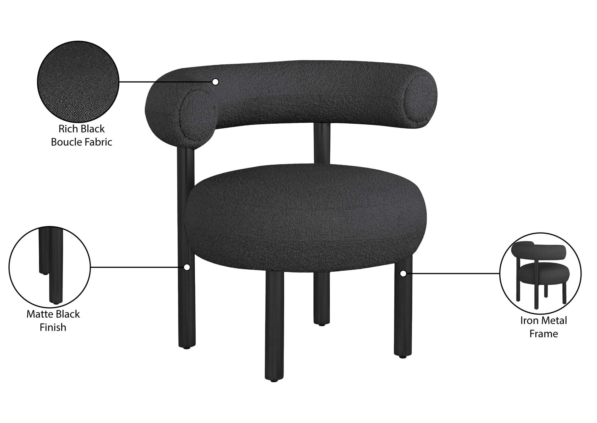 Bordeaux Black Boucle Fabric Accent Chair