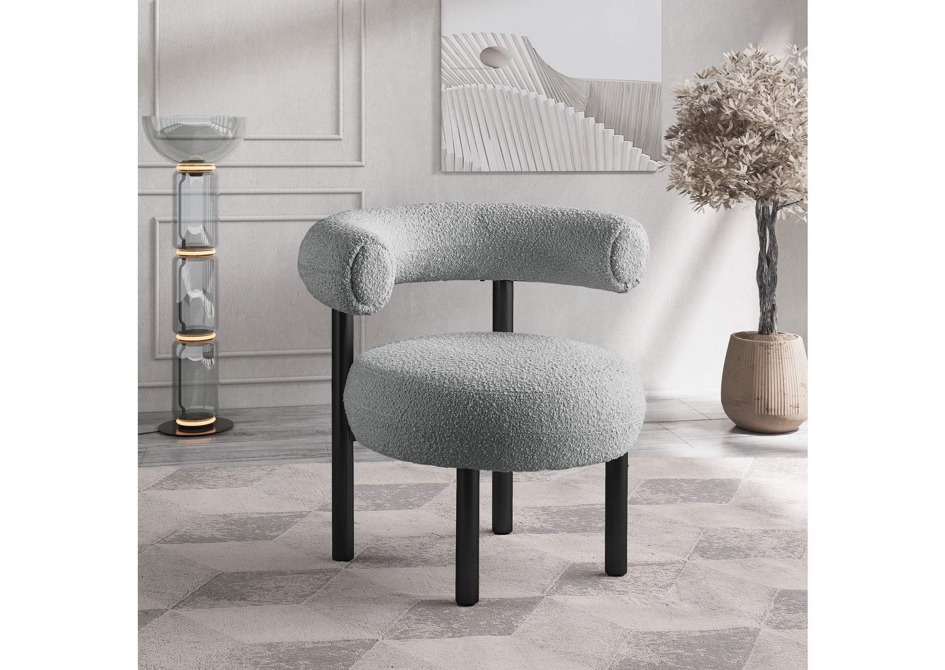 Bordeaux Grey Boucle Fabric Accent Chair