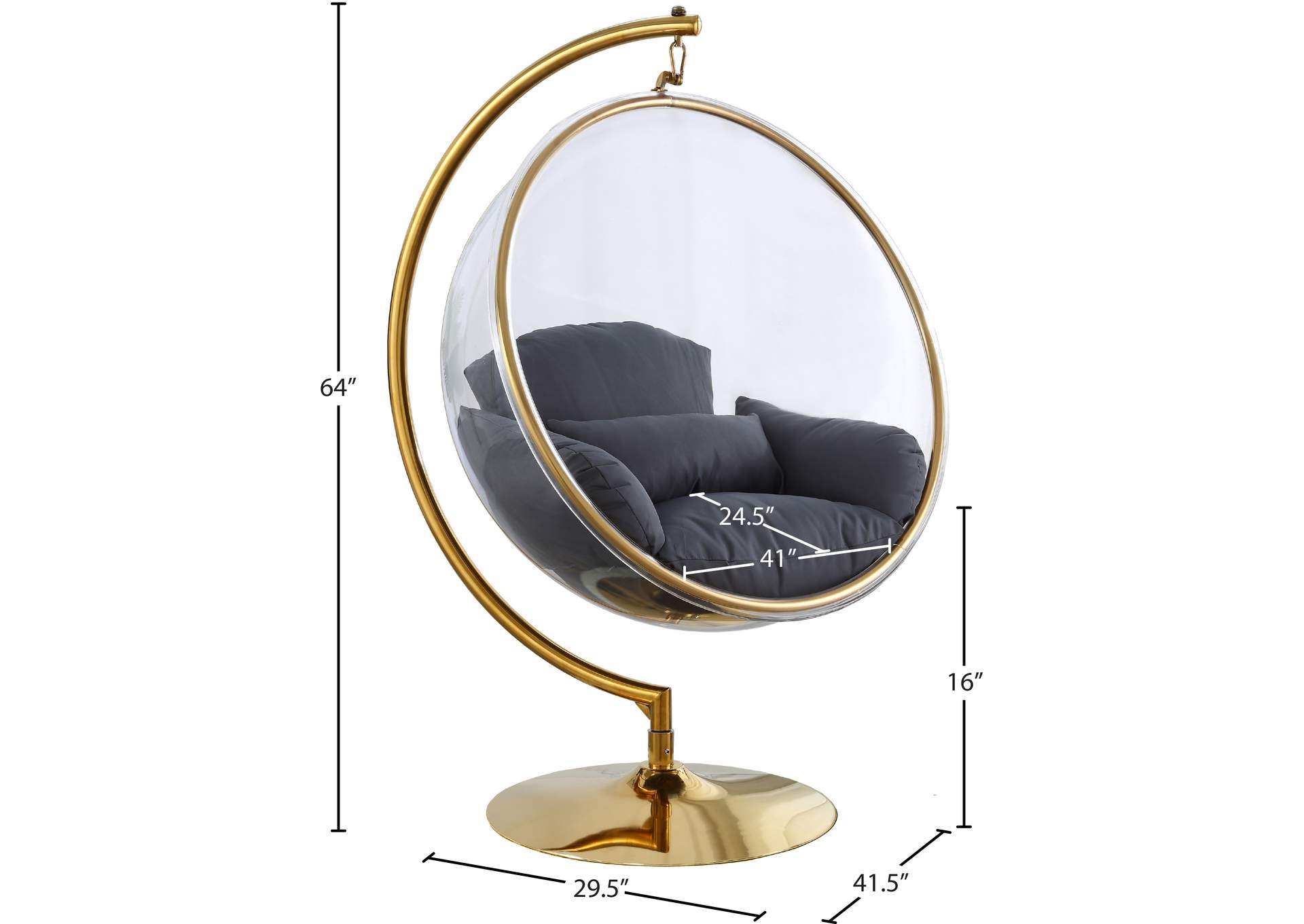 Luna Grey Fabric Acrylic Swing Bubble Accent Chair (2 Boxes)