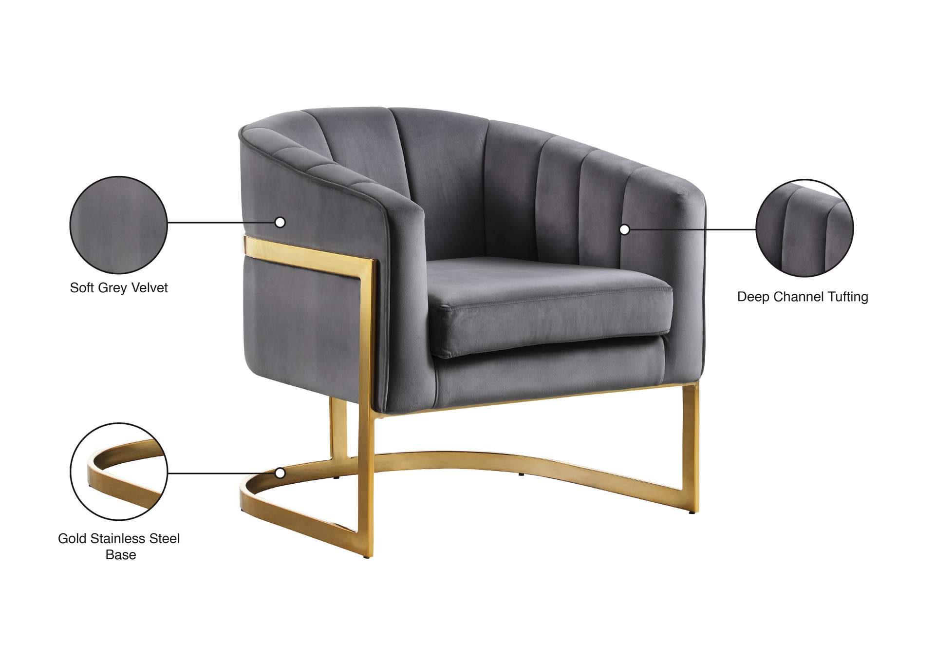 Carter Grey Velvet Accent Chair