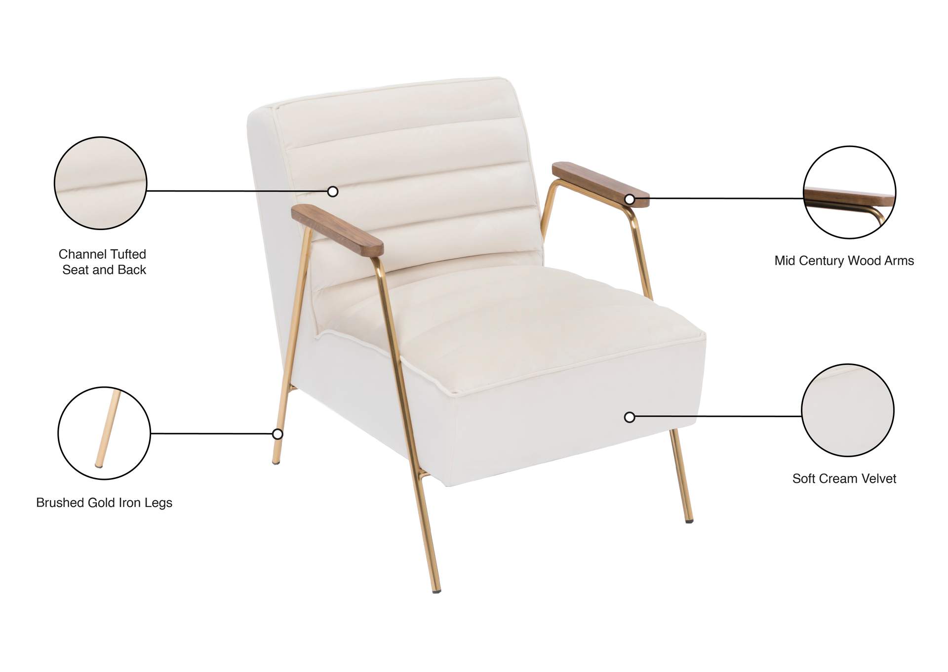 Woodford Cream Velvet Accent Chair