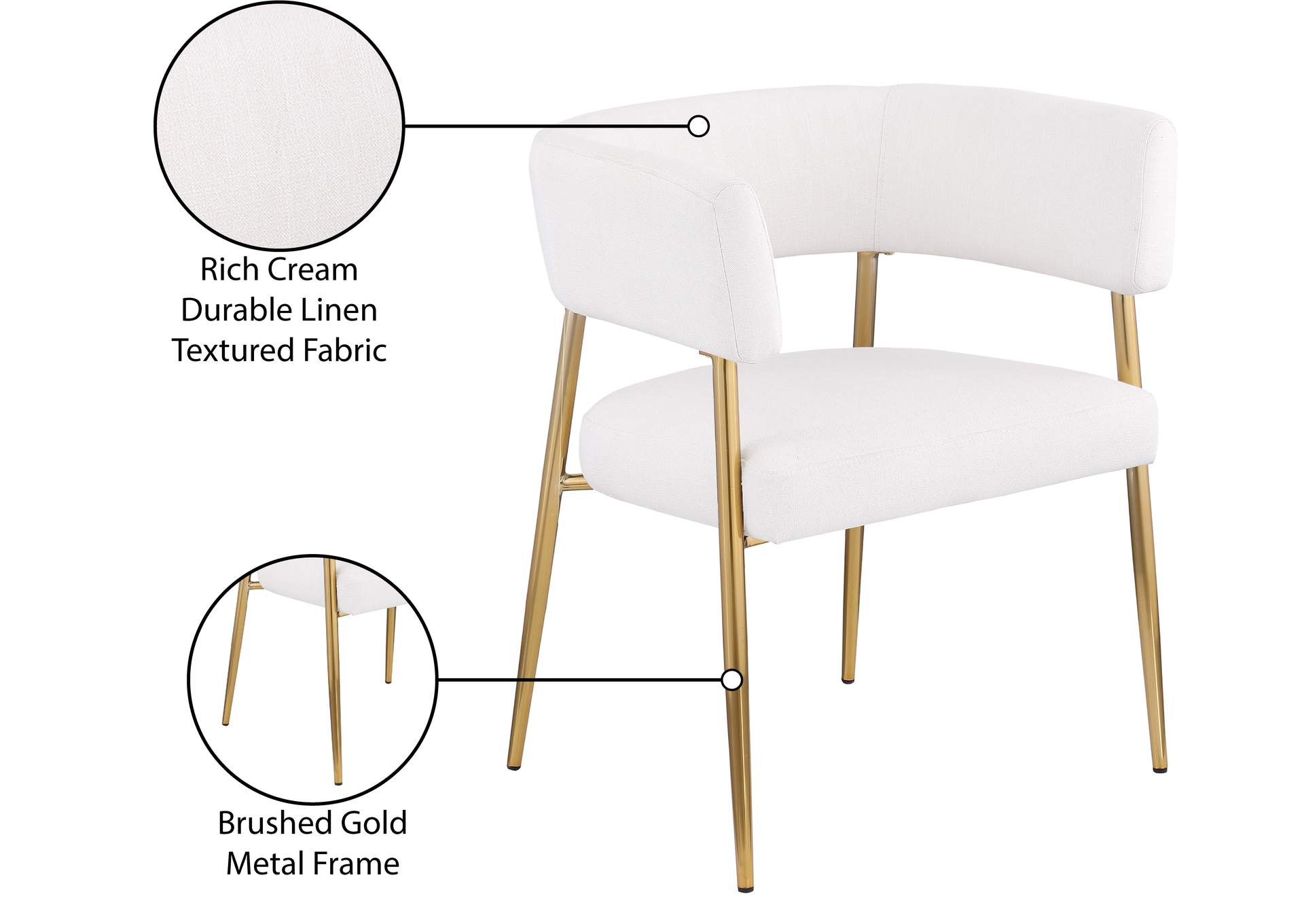 Creston Cream Durable Linen Textured Fabric Dining Chair