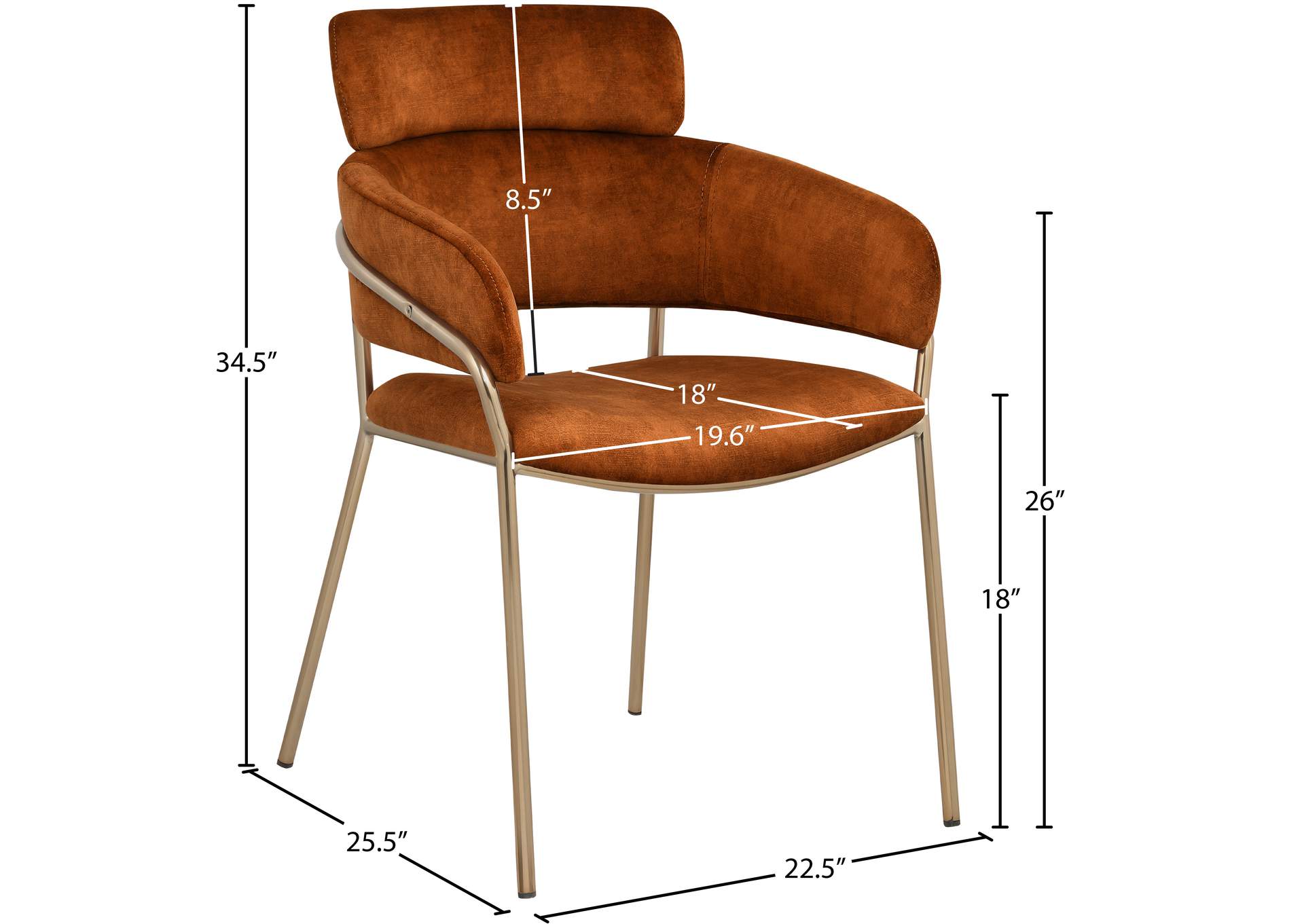 Yara Cognac Velvet Dining Chair